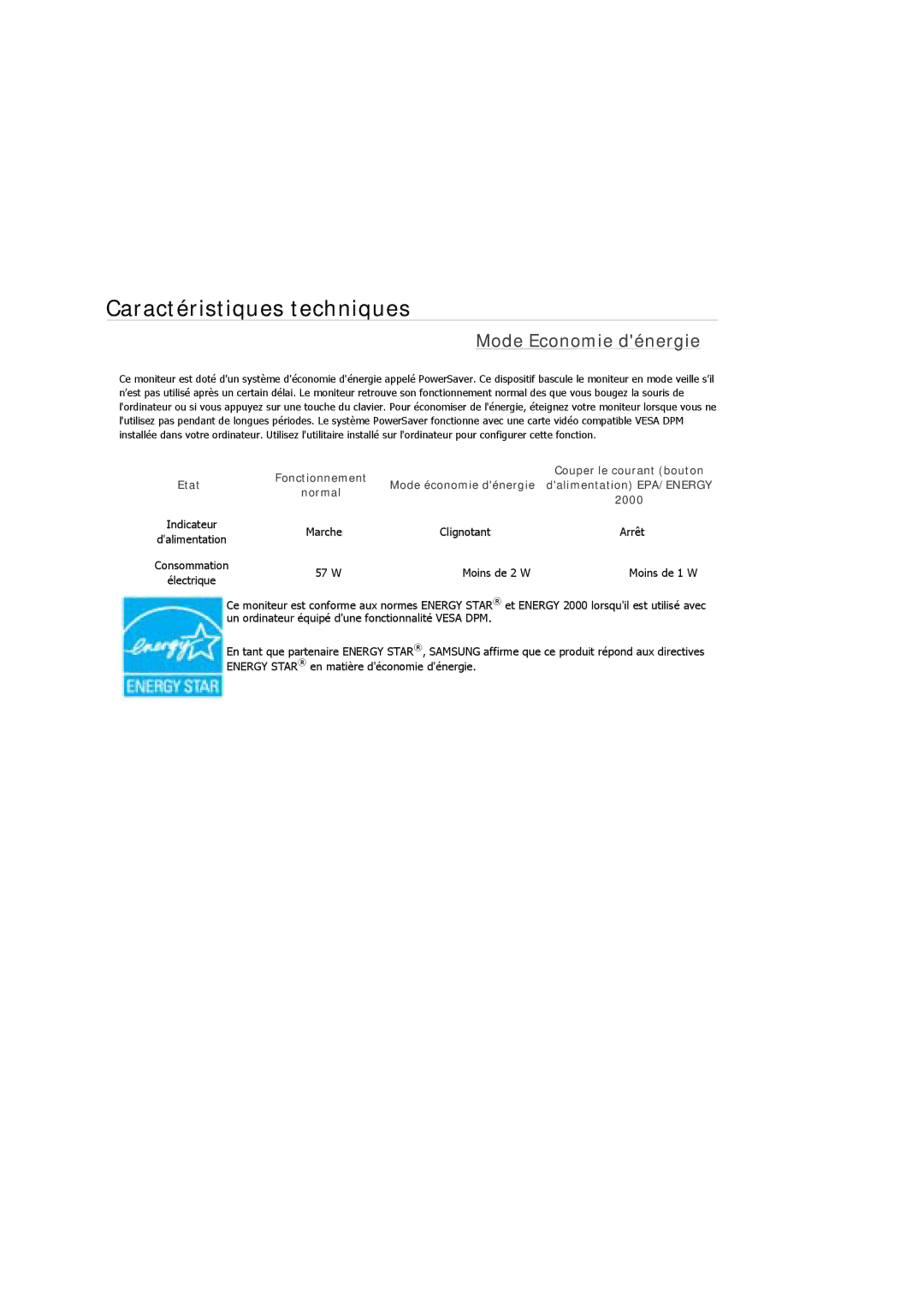 Samsung LS24TDDSUY/EN manual Mode Economie dénergie 