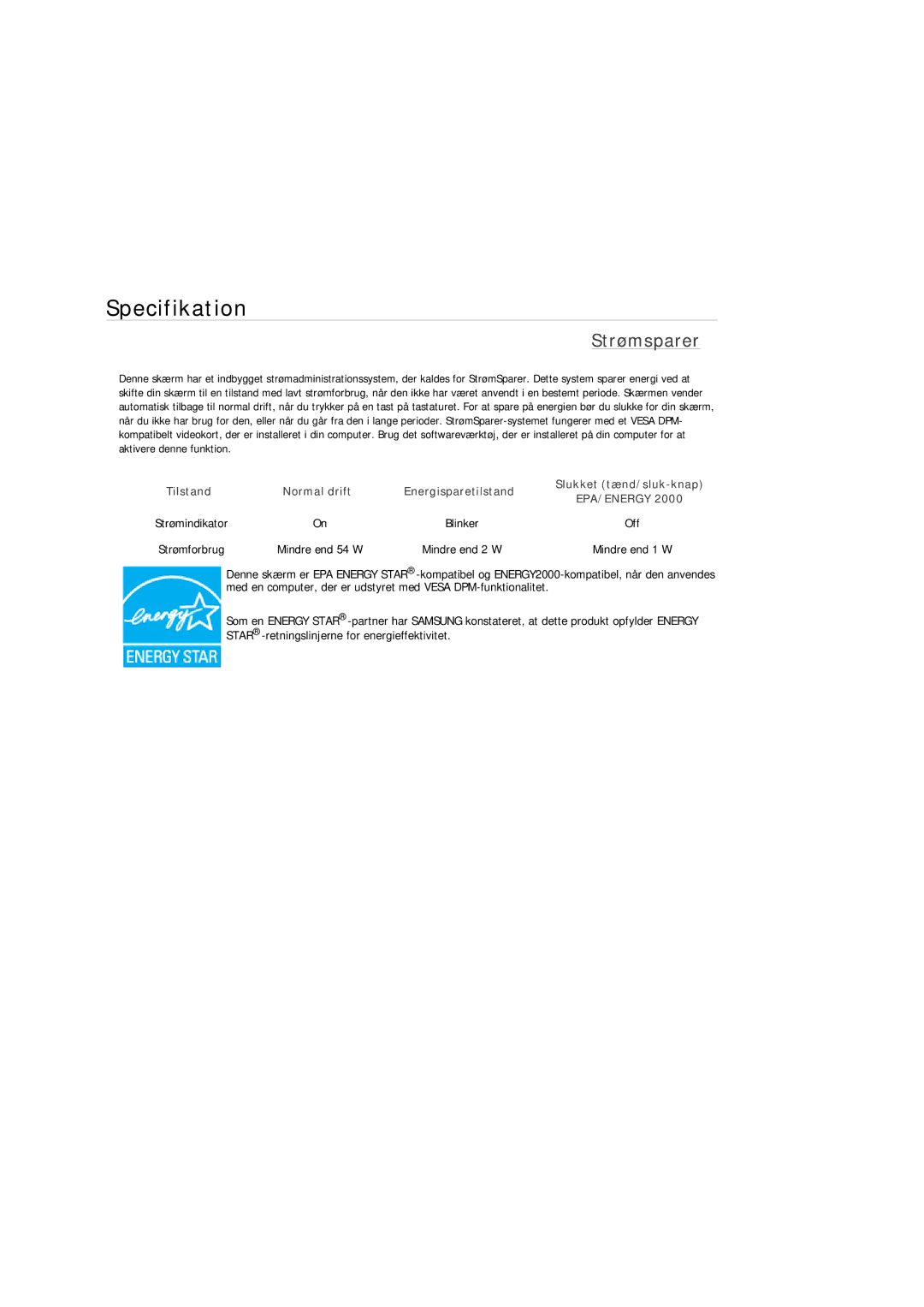 Samsung LS24TDVSUV/XE, LS24TDVSUV/EN, LS24TDDSUV/EN, LS26TDDSUV/EN, LS26TDVSUV/EN, LS26TDVSUV/XE manual Strømsparer 