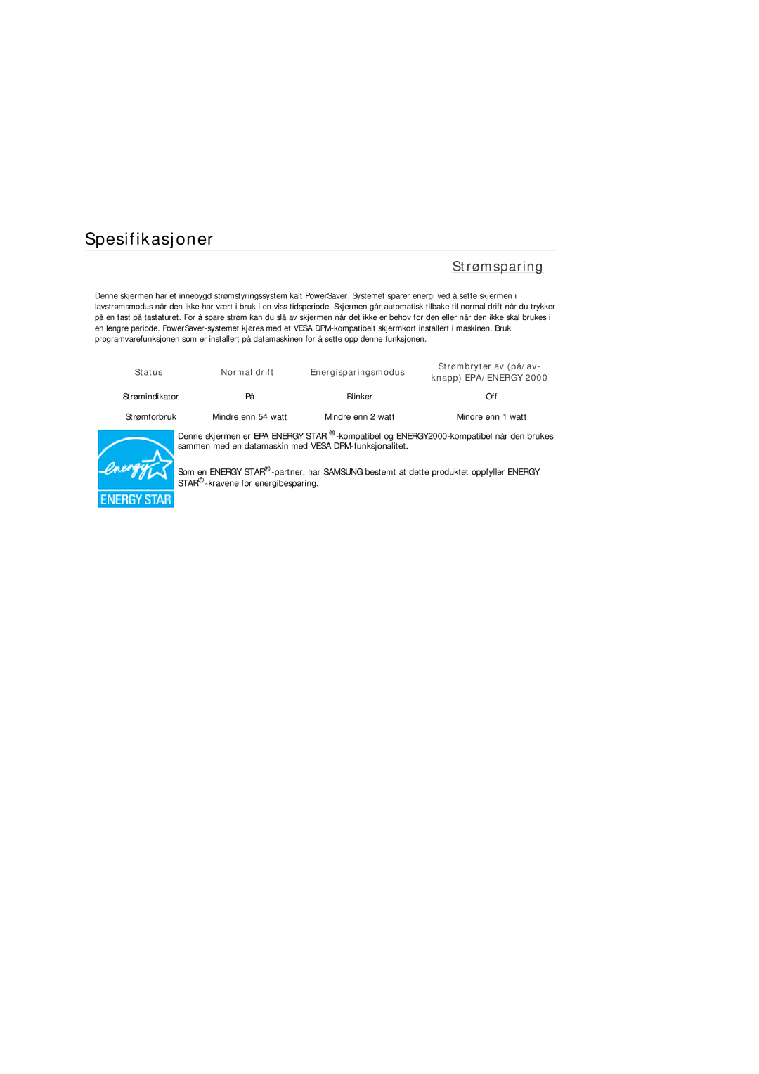 Samsung LS26TDDSUV/EN, LS24TDVSUV/EN, LS24TDDSUV/EN, LS26TDVSUV/EN, LS24TDVSUV/XE, LS26TDVSUV/XE manual Strømsparing 