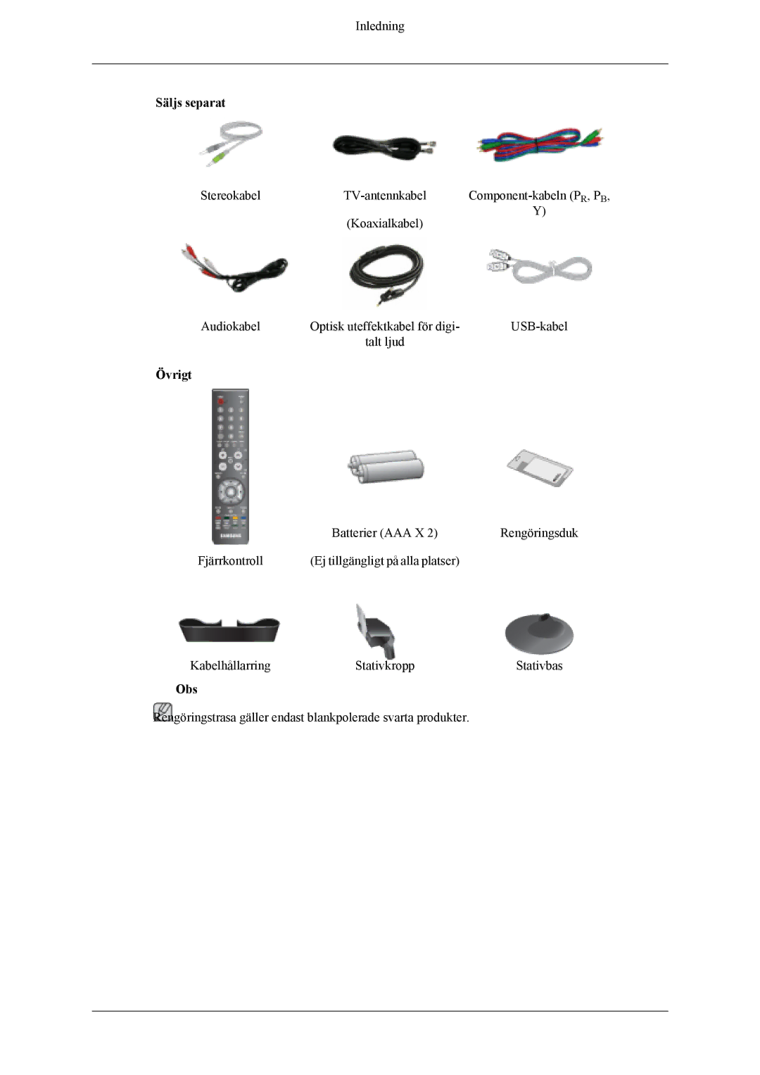 Samsung LS26TDVSUV/XE, LS24TDVSUV/EN, LS24TDDSUV/EN, LS26TDDSUV/EN, LS26TDVSUV/EN, LS24TDVSUV/XE manual Övrigt, Obs 