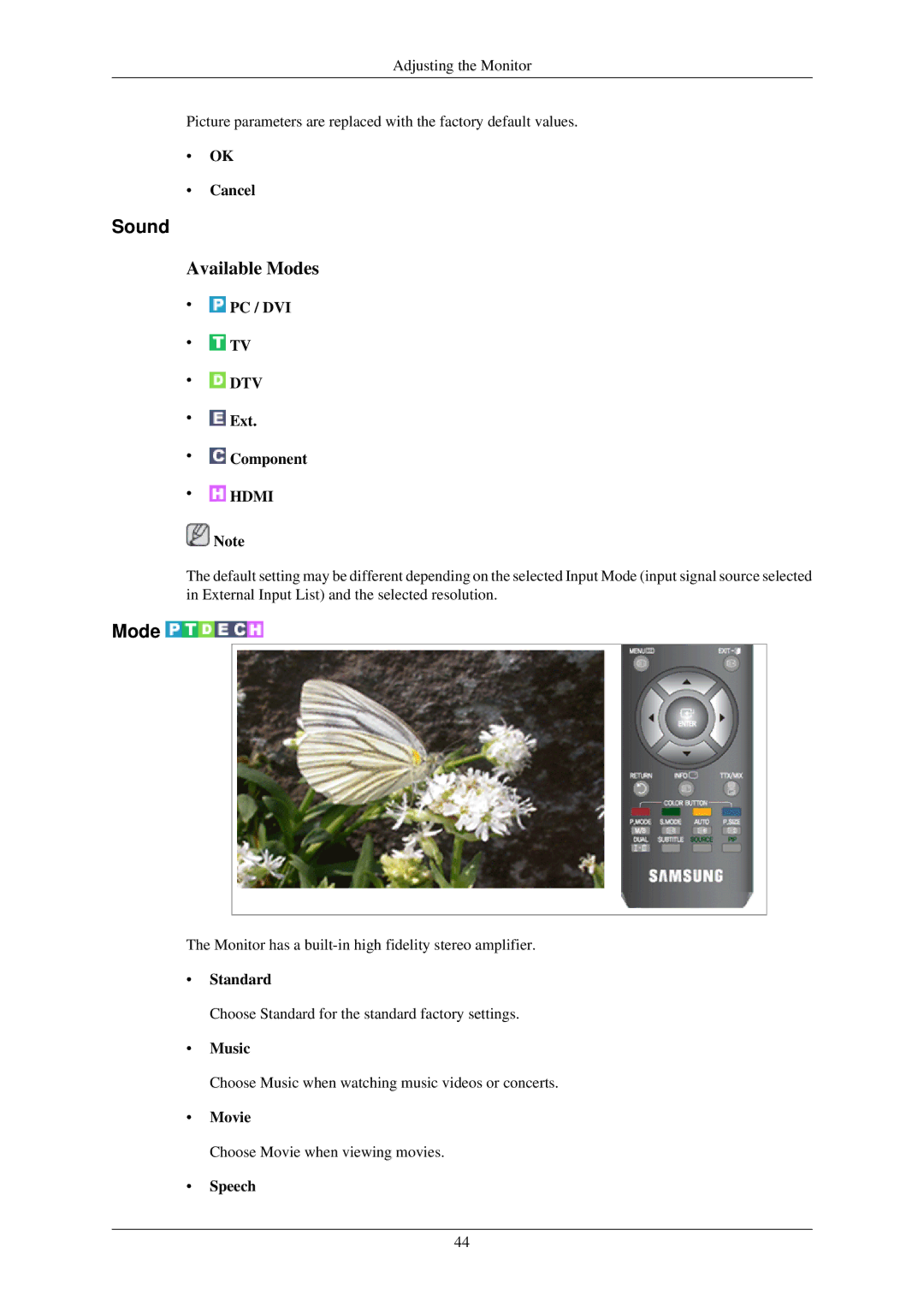 Samsung LS24TDDSU/CI, LS24TDVSUV/EN, LS24TDDSUV/EN, LS26TDDSUV/EN, LS26TDVSUV/EN, LS26TDNSUV/ZA manual Sound, Music, Speech 