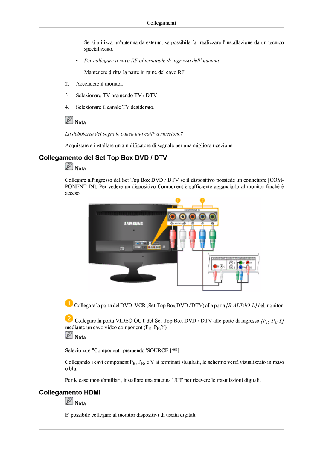 Samsung LS26TDVSUV/EN, LS24TDVSUV/EN, LS24TDDSUV/EN, LS26TDDSUV/EN Collegamento del Set Top Box DVD / DTV, Collegamento Hdmi 