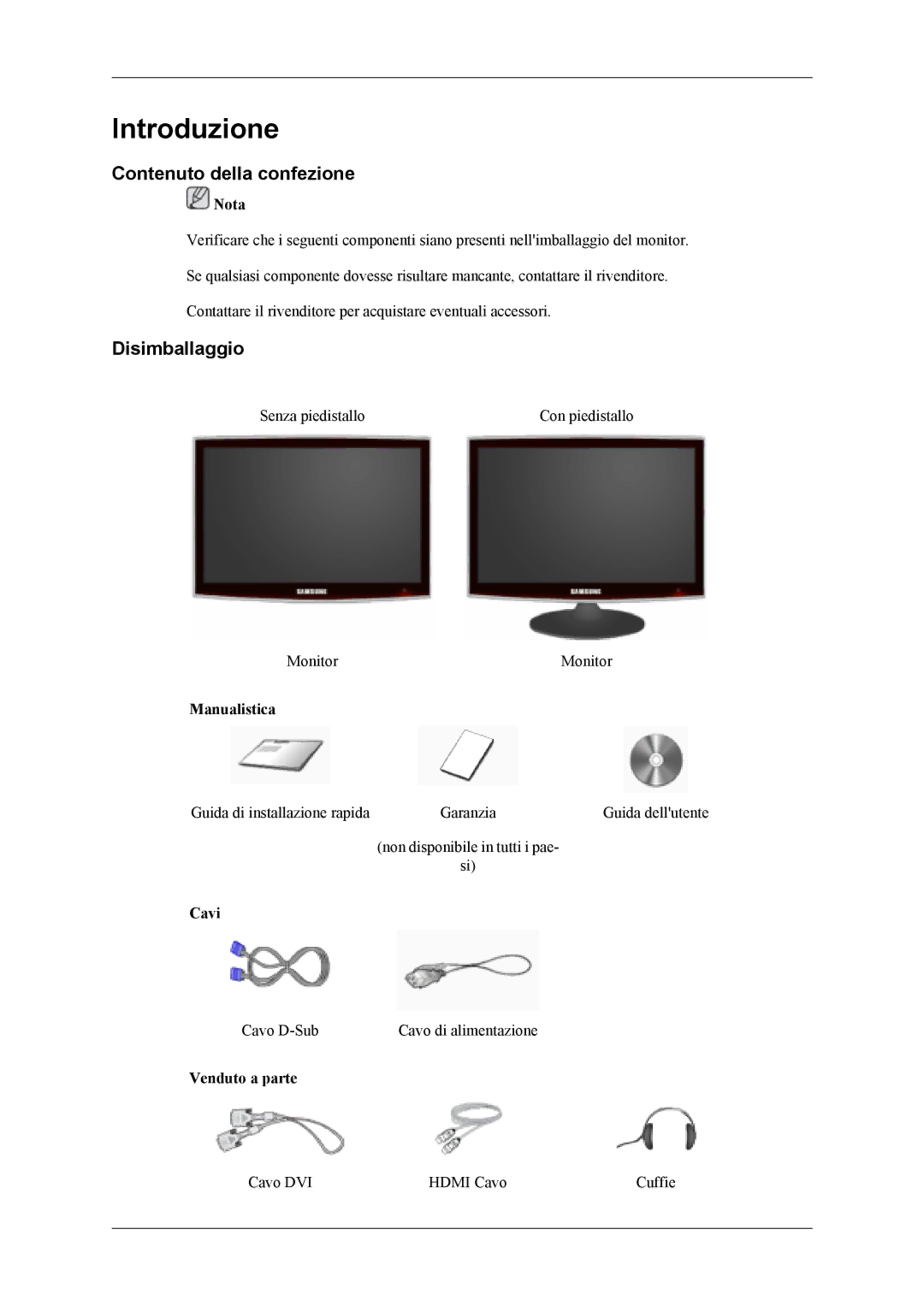 Samsung LS26TDDSUV/EN, LS24TDVSUV/EN, LS24TDDSUV/EN, LS26TDVSUV/EN, LS26TDNSUV/ZA Contenuto della confezione, Disimballaggio 