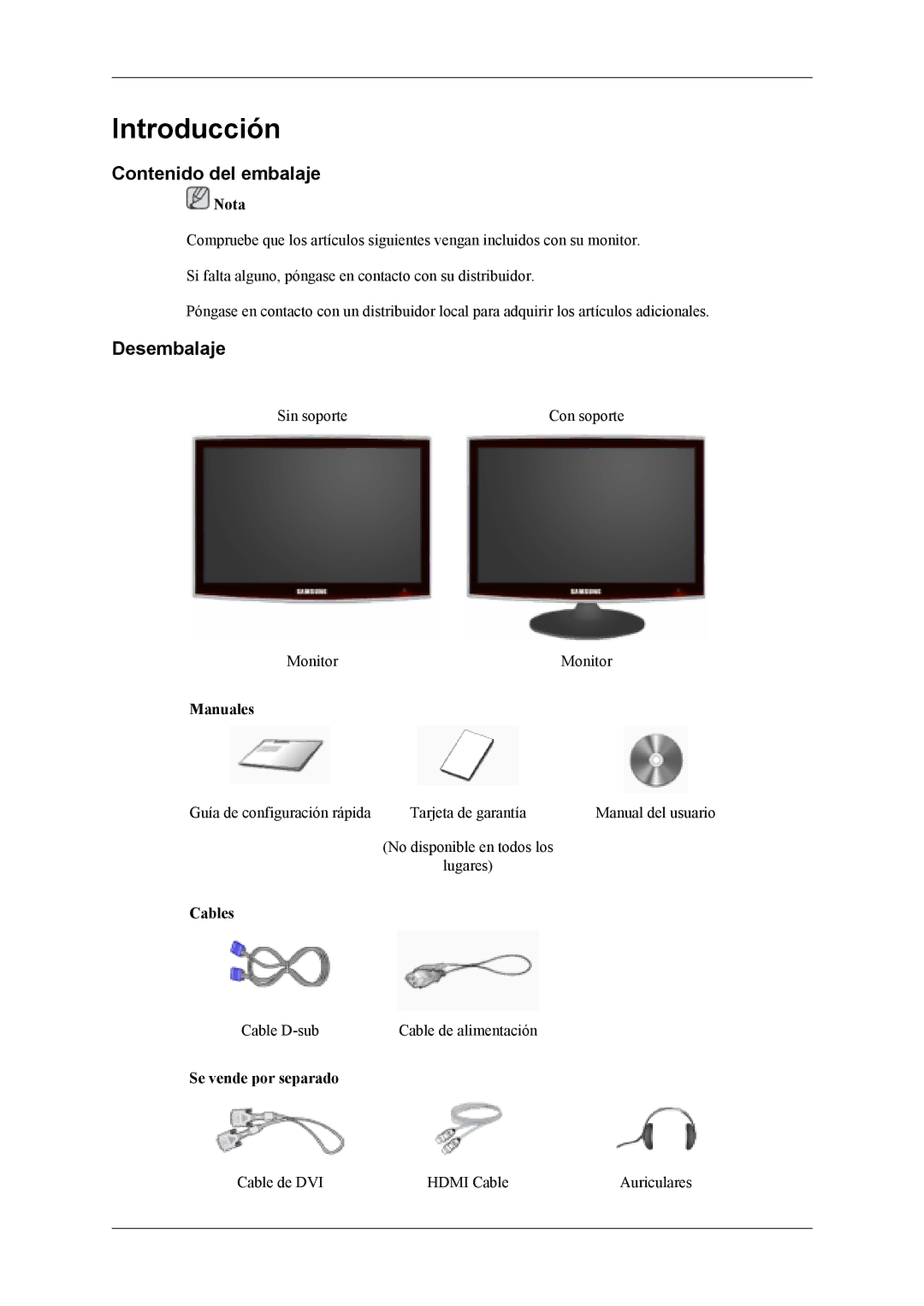 Samsung LS26TDDSUV/EN, LS24TDVSUV/EN, LS24TDDSUV/EN, LS26TDVSUV/EN manual Contenido del embalaje, Desembalaje 