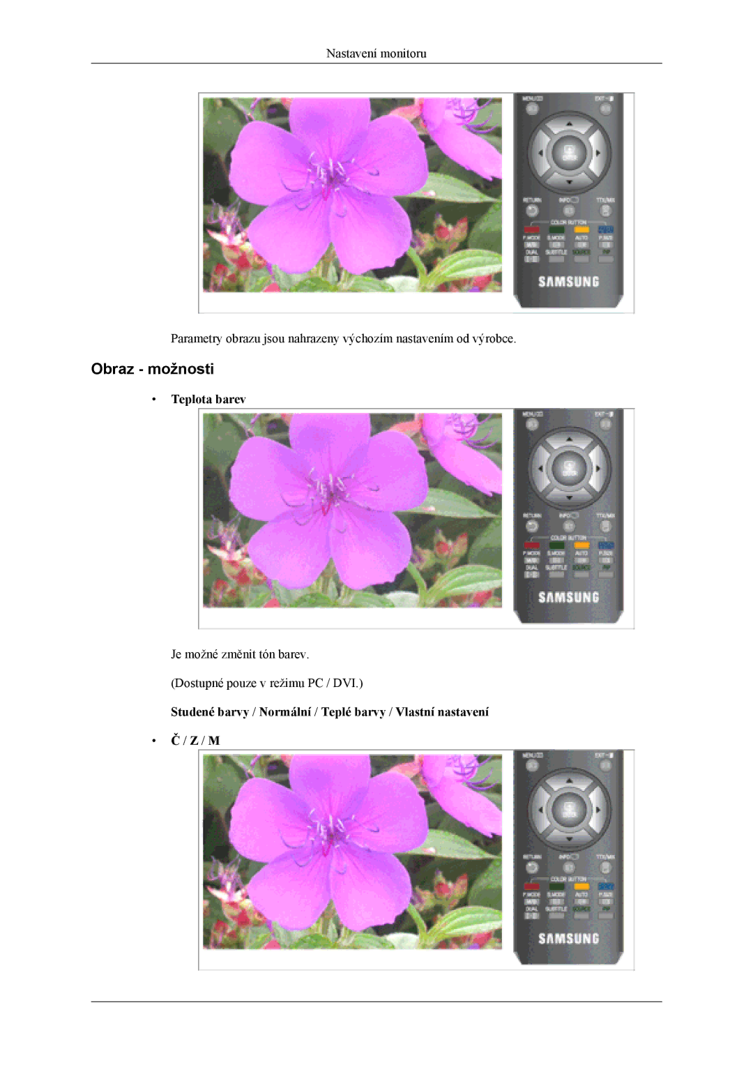 Samsung LS26TDDSUV/EN manual Obraz možnosti, Teplota barev, Studené barvy / Normální / Teplé barvy / Vlastní nastavení 