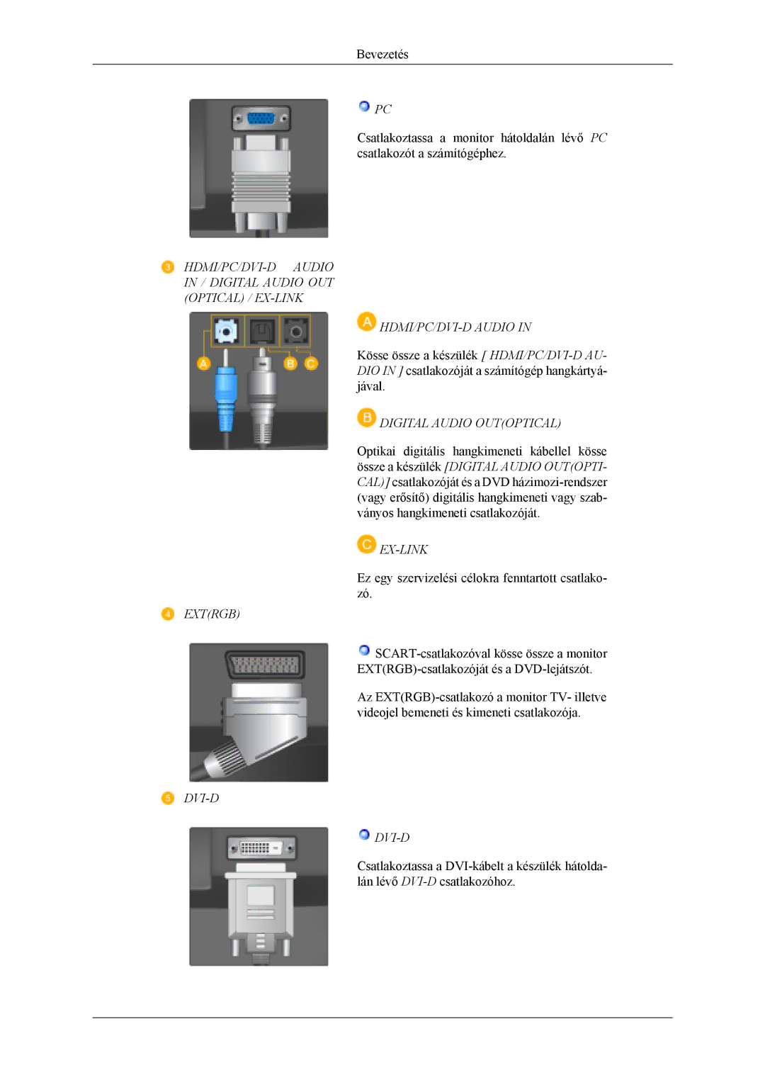 Samsung LS26TDDSUV/EN, LS24TDVSUV/EN, LS24TDDSUV/EN manual HDMI/PC/DVI-D Audio, Digital Audio Outoptical, Ex-Link, Dvi-D 