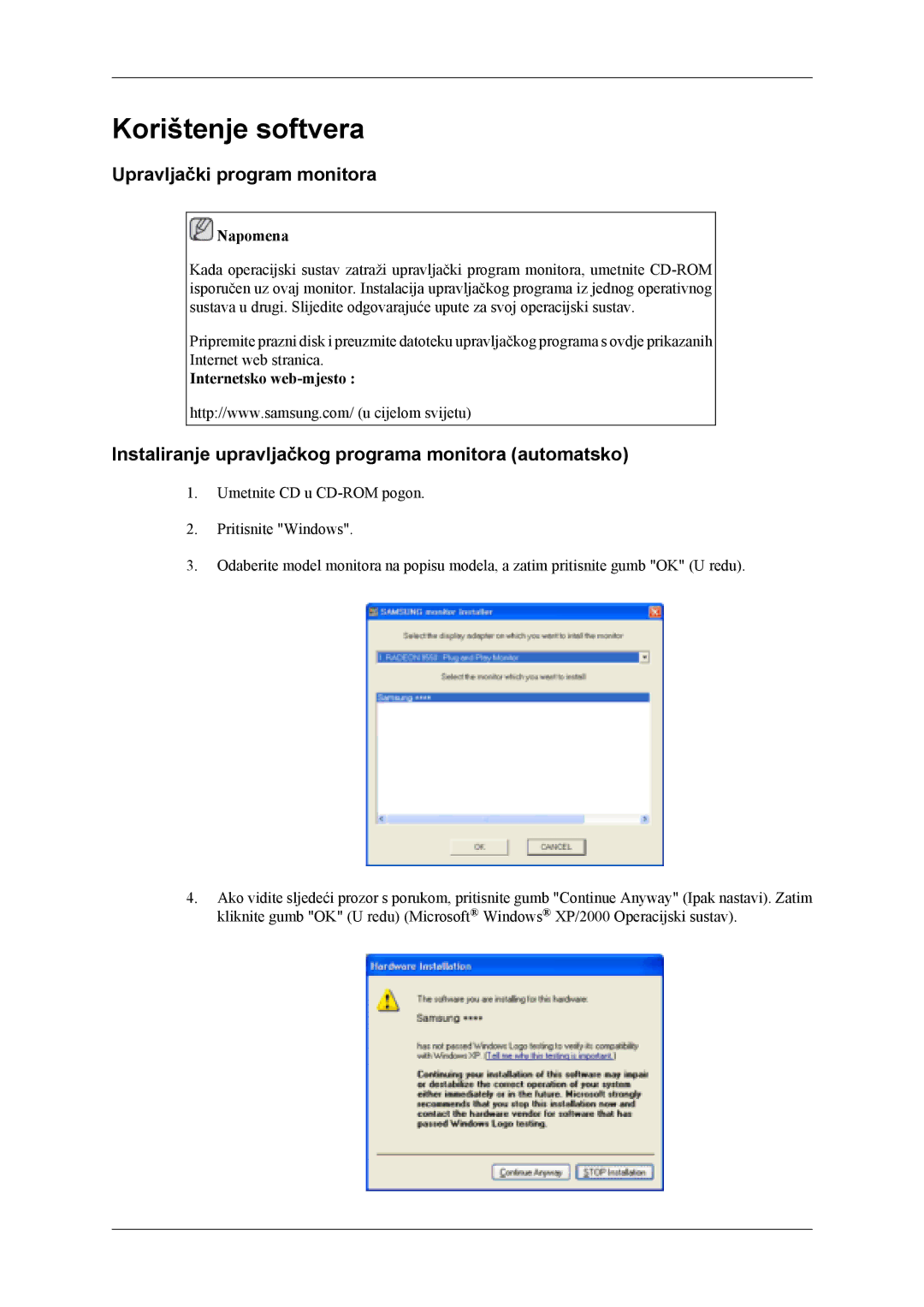 Samsung LS26TDVSUV/EN, LS24TDVSUV/EN Upravljački program monitora, Instaliranje upravljačkog programa monitora automatsko 