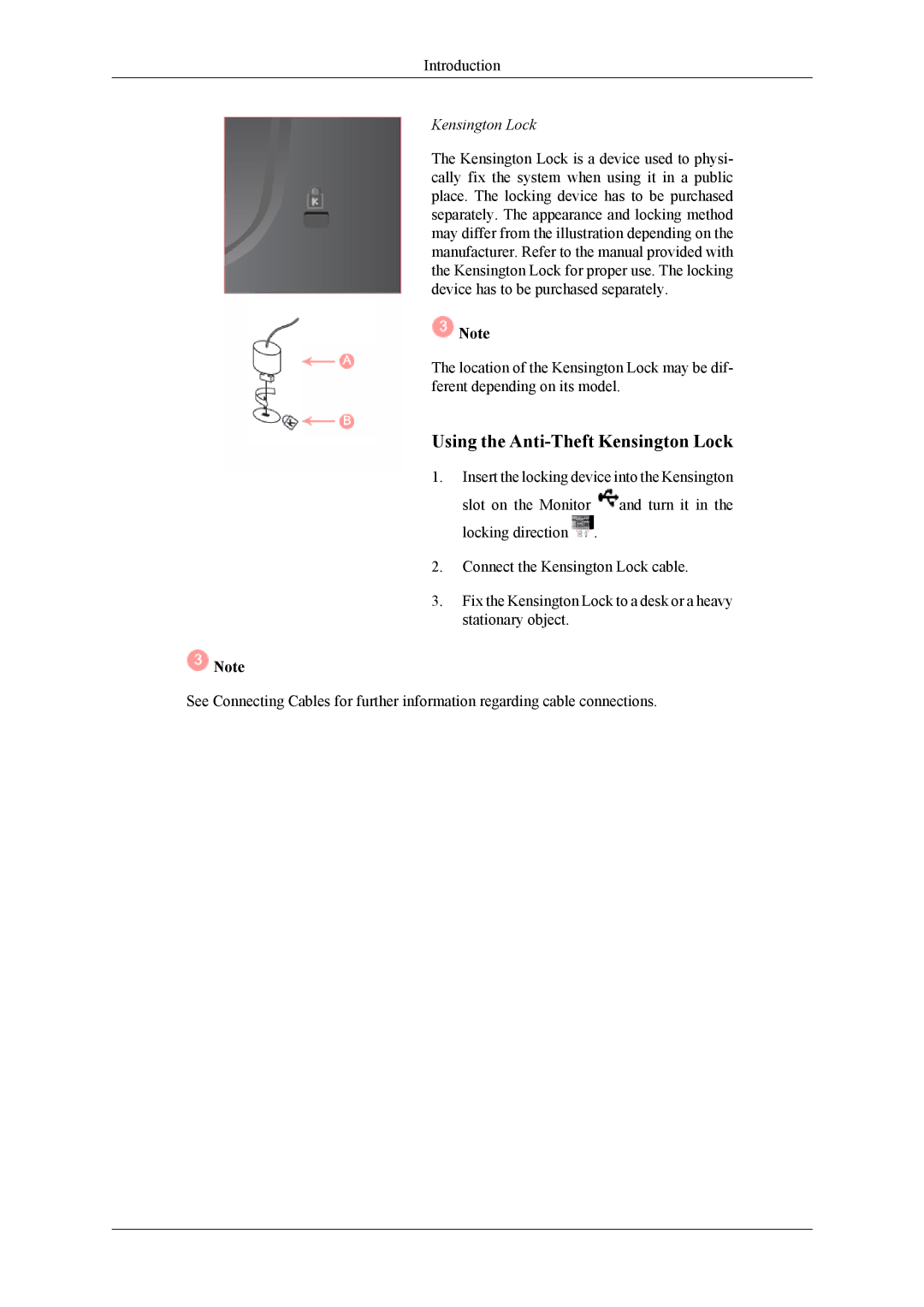 Samsung LS24TWQSU2/CI, LS24TWQSUV/EN, LS24TWHSUV/EN, LS24TWHSU2/CI, LS26TWESU/CI manual Using the Anti-Theft Kensington Lock 