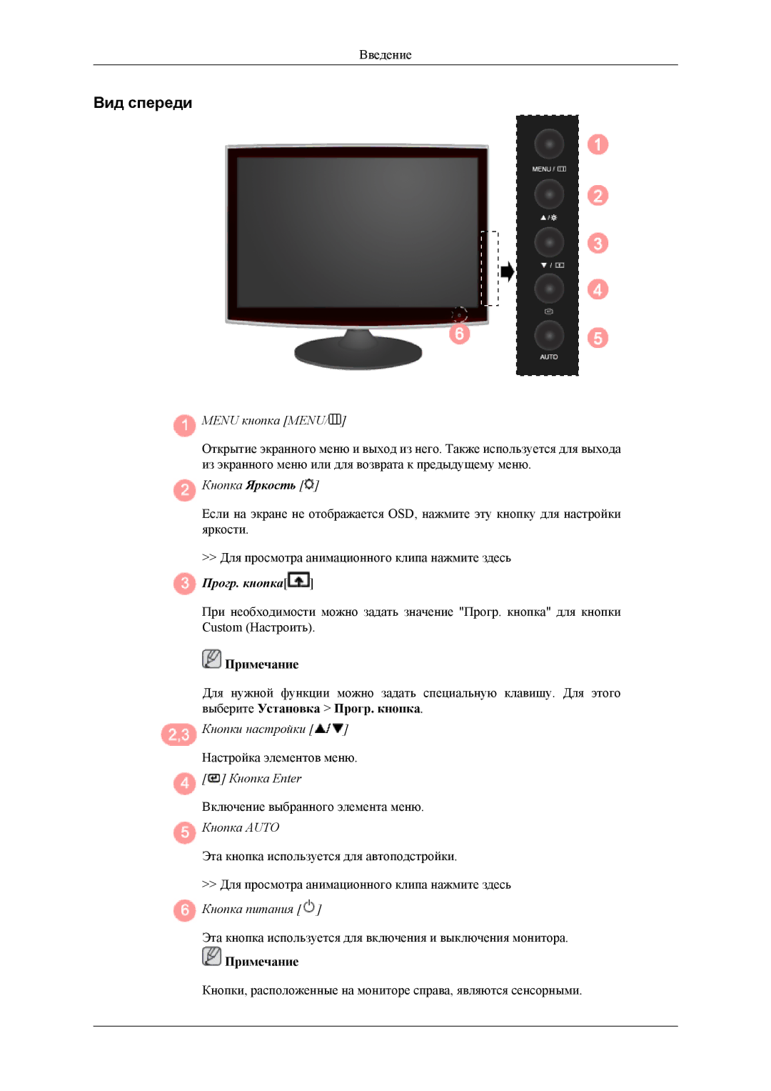 Samsung LS24TWESU/CI, LS24TWQSUV/EN, LS24TWHSUV/EN, LS24TWHSU2/CI, LS26TWESU/CI, LS24TWASU/CI Вид спереди, Menu кнопка Menu 