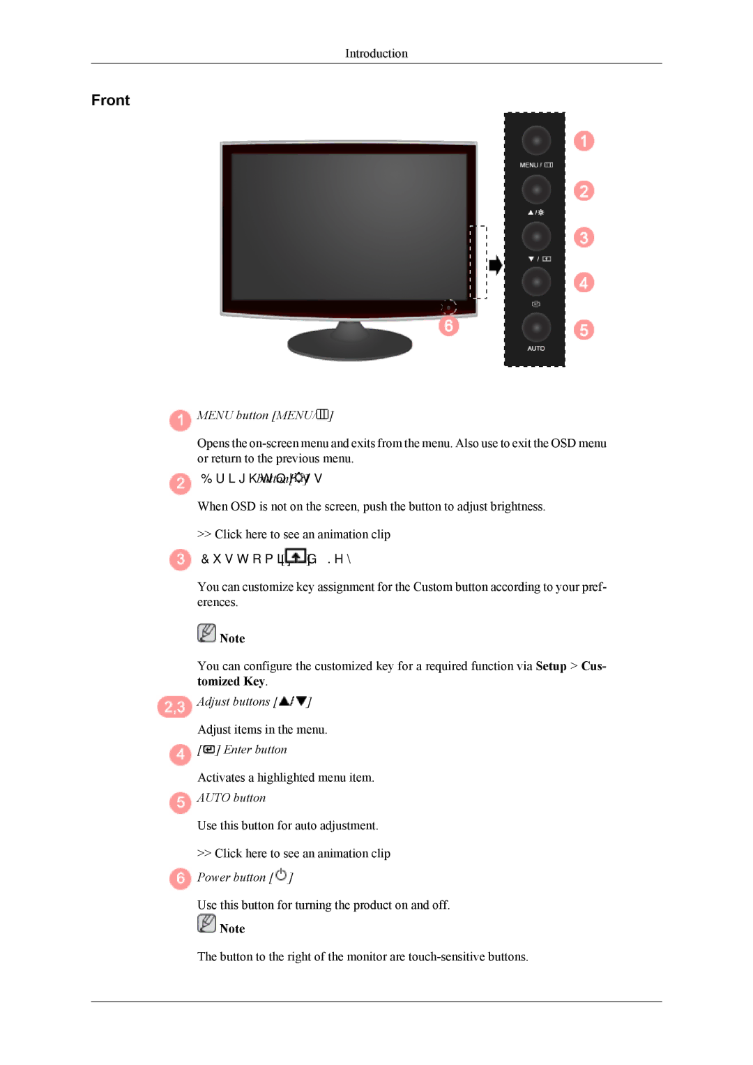 Samsung LS24TWESU/CI, LS24TWQSUV/EN, LS24TWHSUV/EN, LS24TWHSU2/CI, LS26TWESU/CI, LS24TWASU/CI manual Front, Menu button Menu 