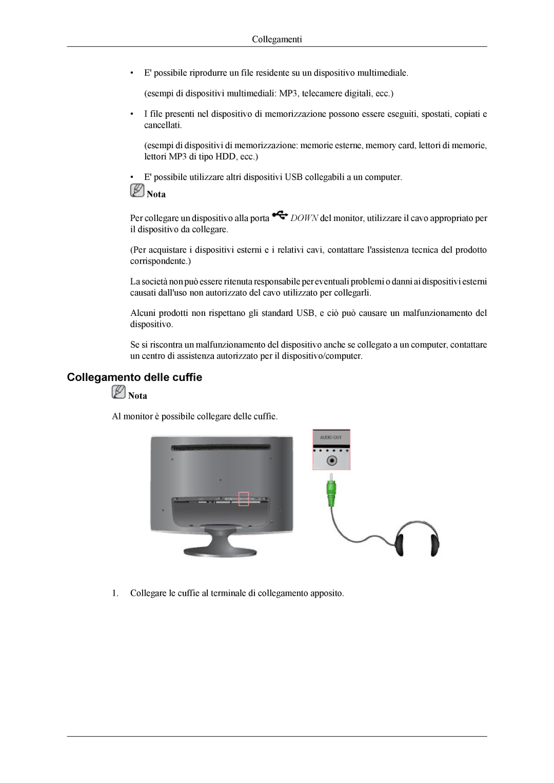 Samsung LS26TWHSUV/ZA, LS24TWQSUV/EN, LS24TWHSUV/EN, LS26TWQSUV/EN, LS26TWHSUV/EN, LS24TWHSUV/ZA Collegamento delle cuffie 