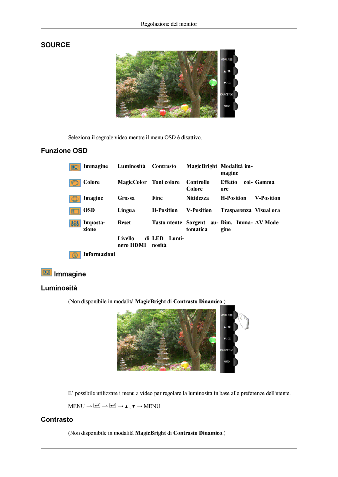 Samsung LS26TWQSUV/EN, LS24TWQSUV/EN, LS24TWHSUV/EN, LS26TWHSUV/EN manual Funzione OSD, Immagine Luminosità, Contrasto 