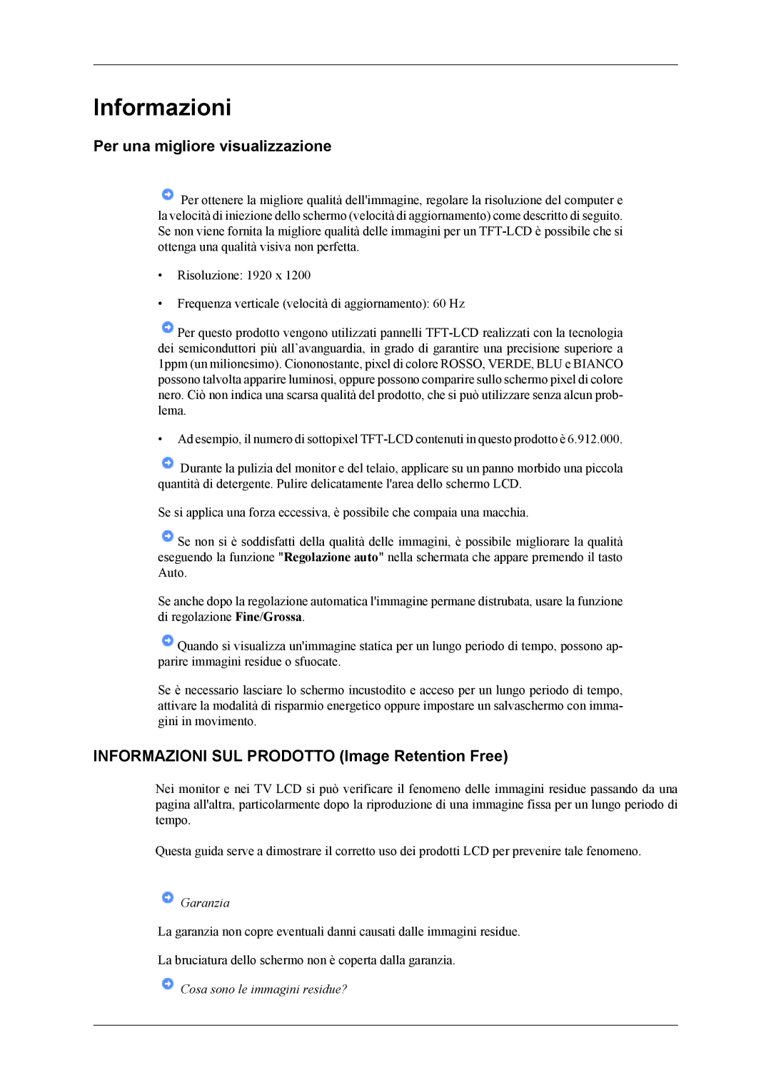 Samsung LS24TWHSUV/ZA, LS24TWQSUV/EN Per una migliore visualizzazione, Informazioni SUL Prodotto Image Retention Free 