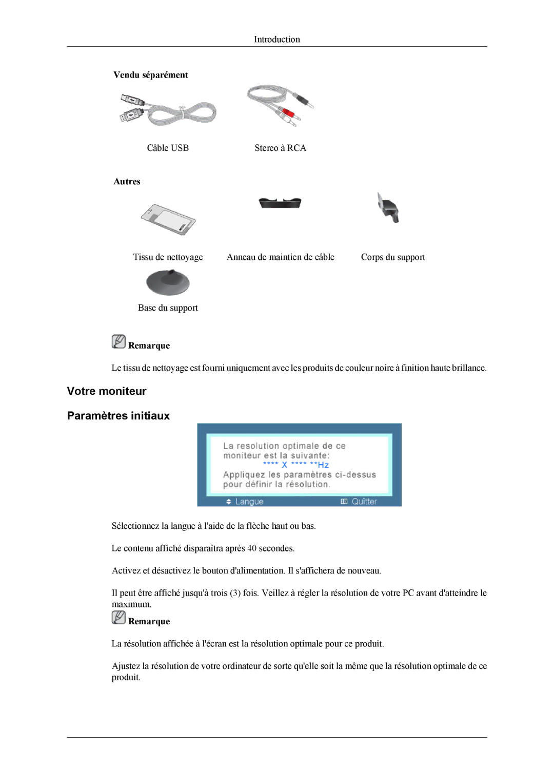 Samsung LS26TWHSUV/EN, LS24TWQSUV/EN, LS24TWHSUV/EN, LS26TWQSUV/EN manual Votre moniteur Paramètres initiaux 