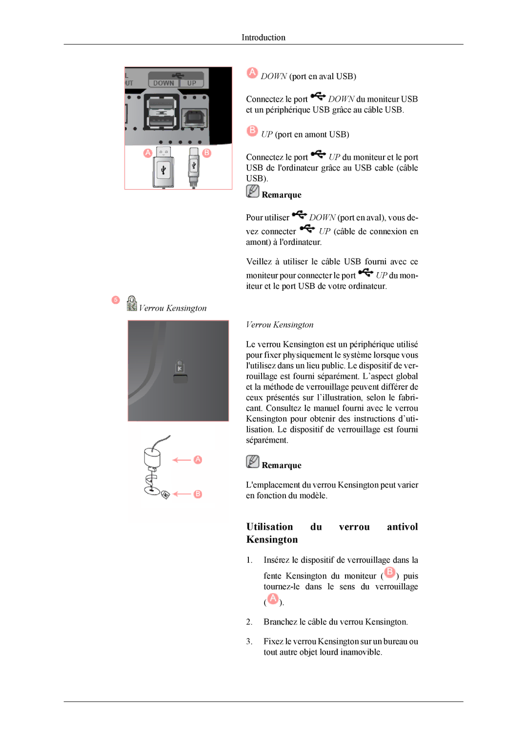 Samsung LS26TWHSUV/EN, LS24TWQSUV/EN, LS24TWHSUV/EN, LS26TWQSUV/EN manual Utilisation du verrou antivol Kensington 