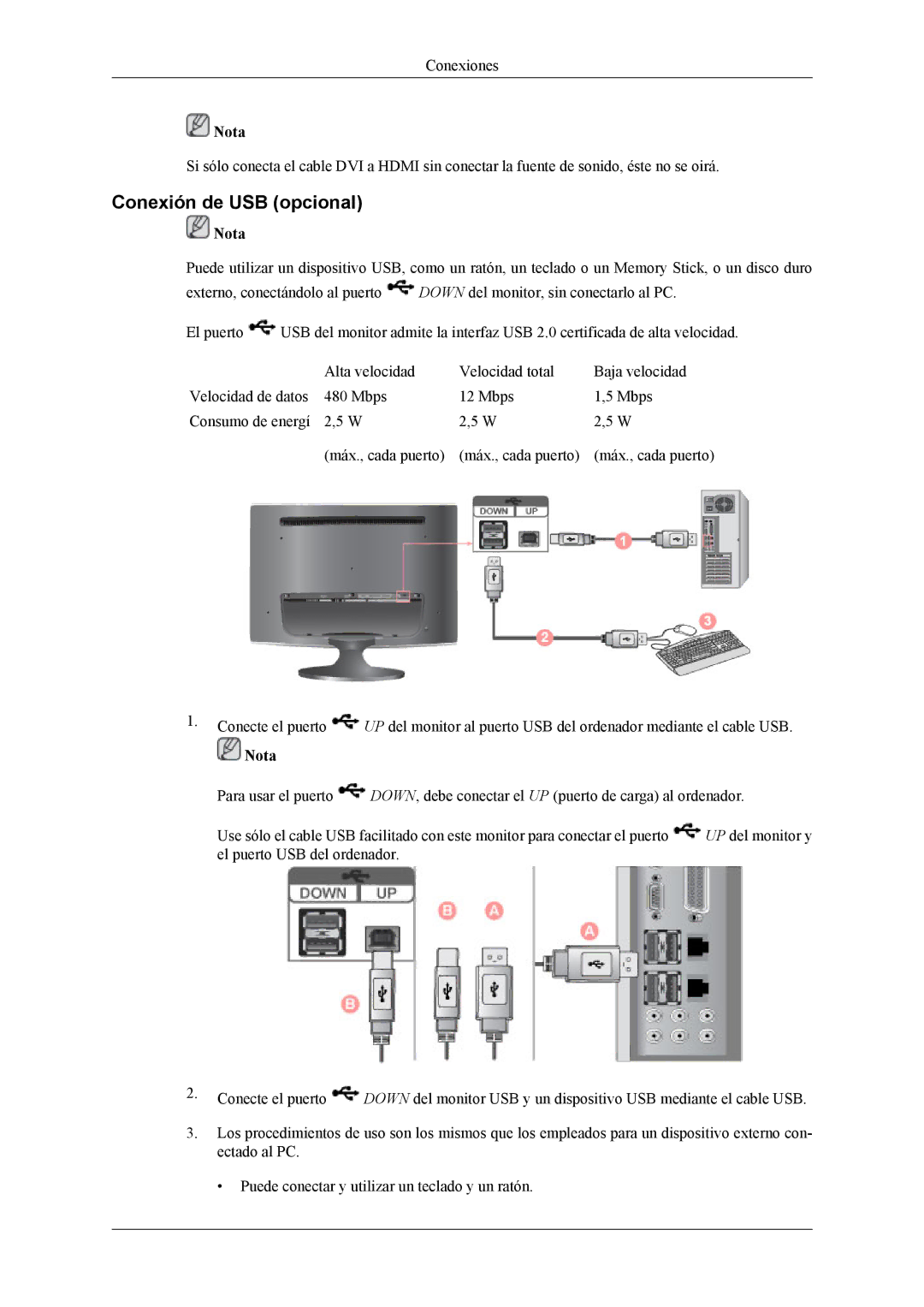 Samsung LS26TWHSUV/EN, LS24TWQSUV/EN, LS24TWHSUV/EN, LS26TWQSUV/EN manual Conexión de USB opcional 