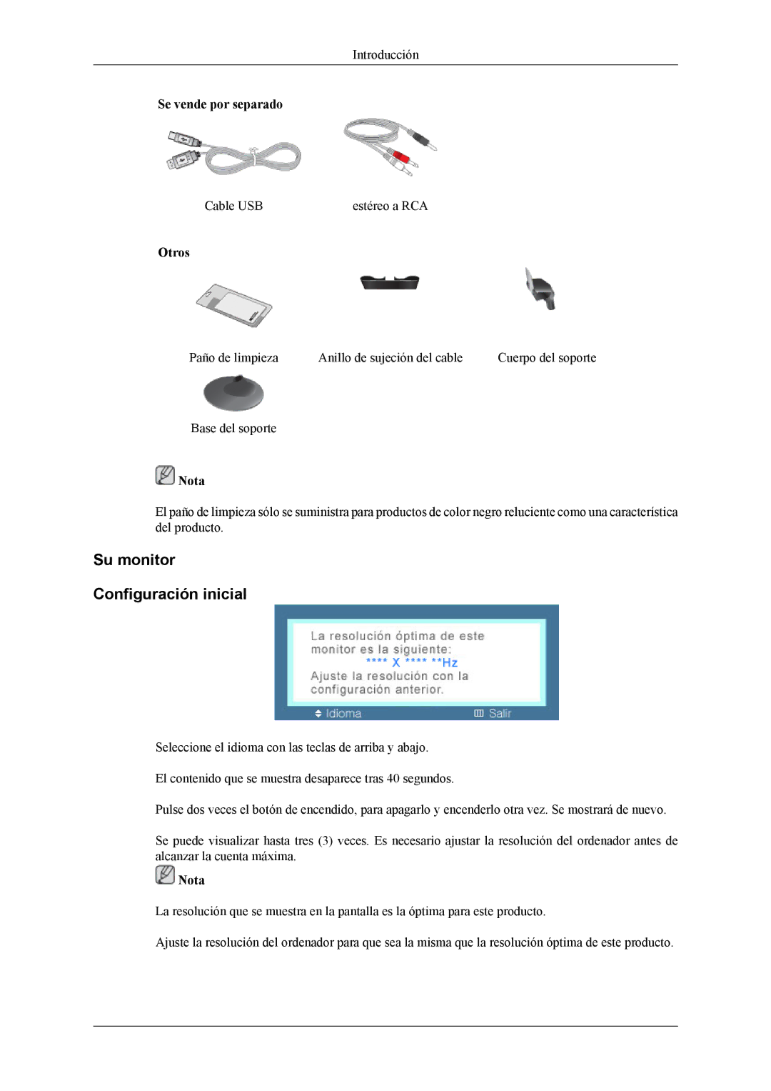 Samsung LS26TWHSUV/EN, LS24TWQSUV/EN, LS24TWHSUV/EN, LS26TWQSUV/EN manual Su monitor Configuración inicial 