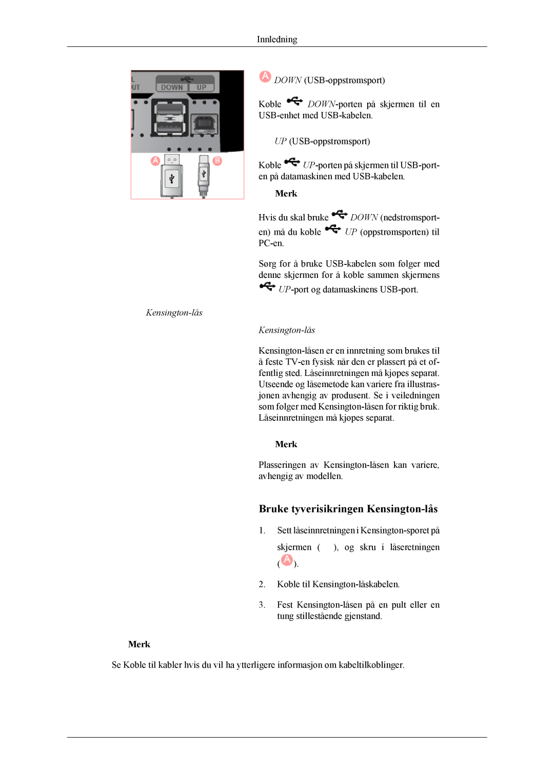 Samsung LS26TWHSUV/EN, LS24TWQSUV/EN, LS24TWHSUV/EN, LS26TWQSUV/EN manual Bruke tyverisikringen Kensington-lås 