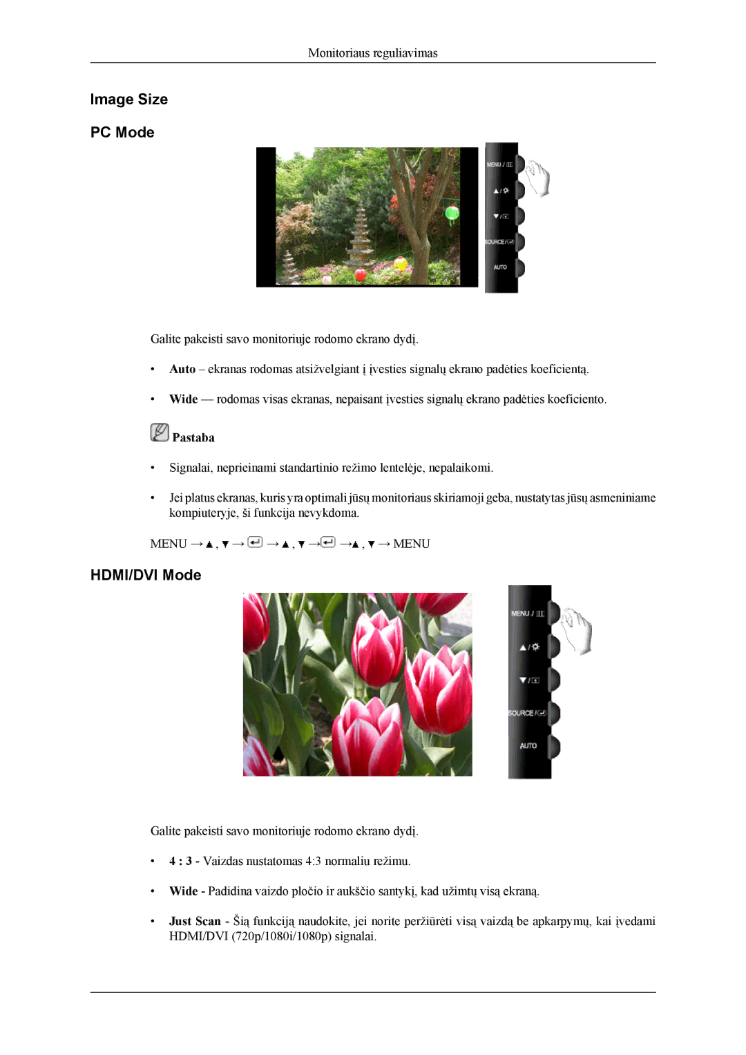 Samsung LS26TWHSUV/EN, LS24TWQSUV/EN, LS24TWHSUV/EN, LS26TWQSUV/EN manual Image Size PC Mode, HDMI/DVI Mode 