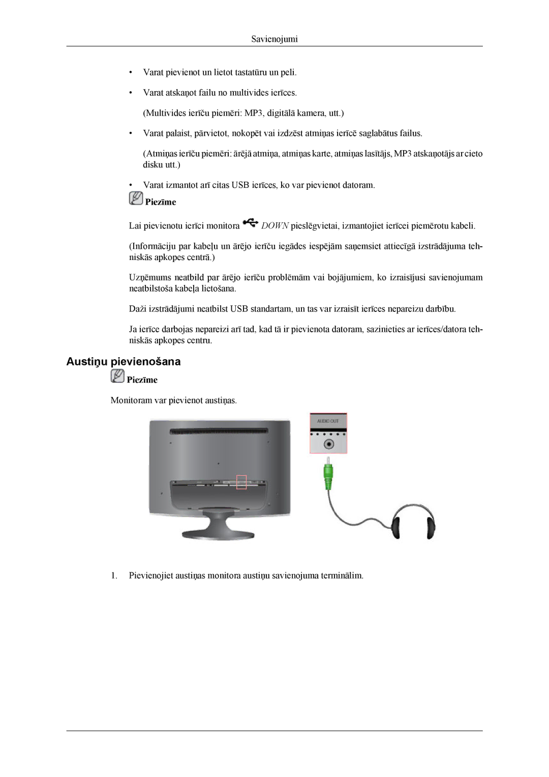 Samsung LS26TWHSUV/EN, LS24TWQSUV/EN, LS24TWHSUV/EN, LS26TWQSUV/EN manual Austiņu pievienošana 