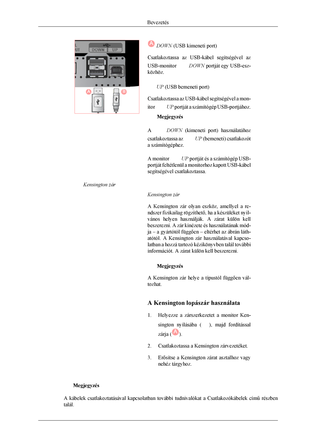 Samsung LS26TWHSUV/EN, LS24TWQSUV/EN, LS24TWHSUV/EN, LS26TWQSUV/EN manual Kensington lopászár használata, Kensington zár 