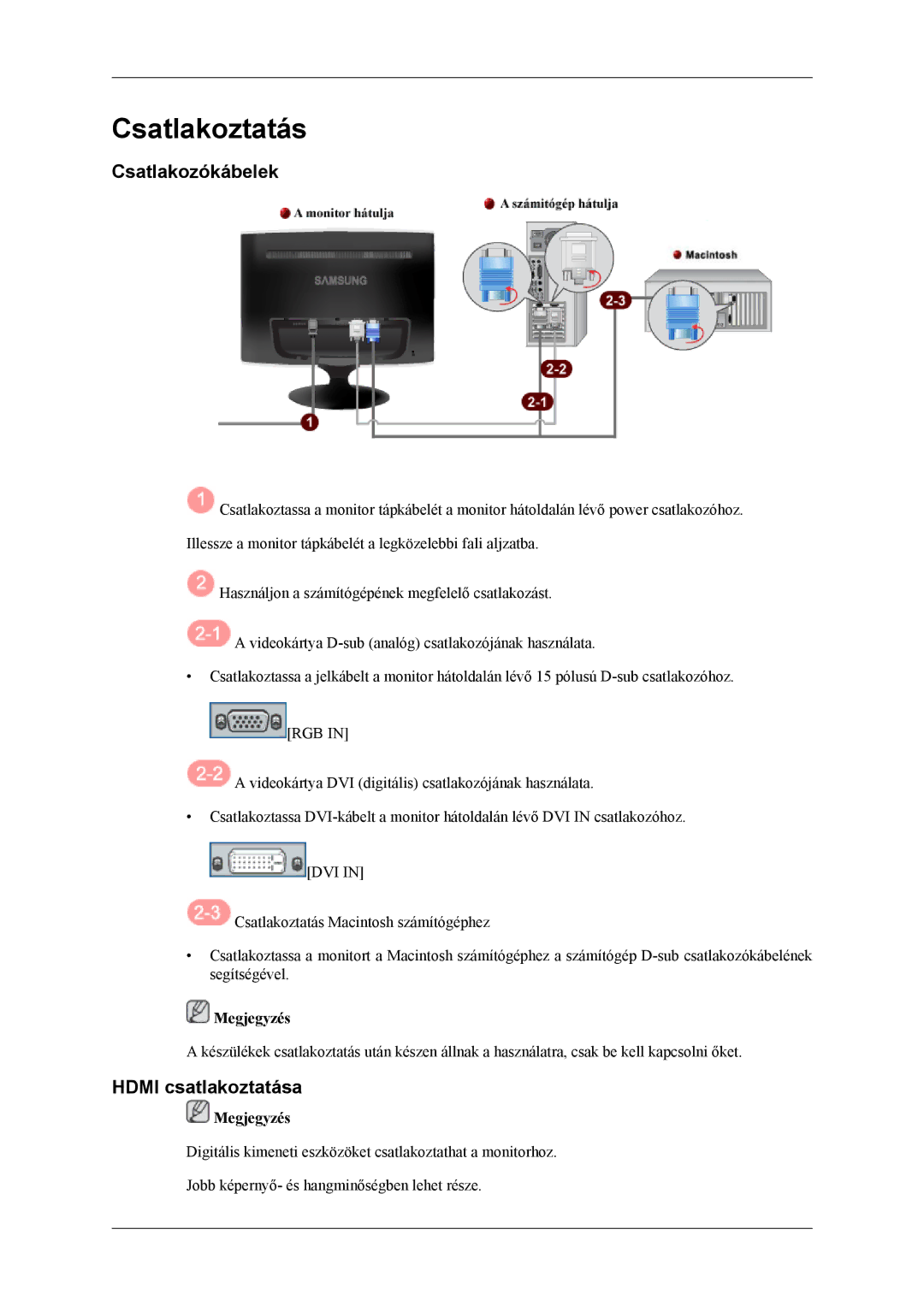 Samsung LS24TWQSUV/EN, LS24TWHSUV/EN, LS26TWQSUV/EN, LS26TWHSUV/EN manual Csatlakozókábelek, Hdmi csatlakoztatása 