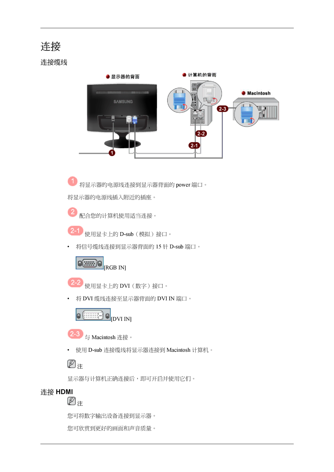 Samsung LS24TWQSUV/EN, LS24TWHSUV/EN, LS26TWQSUV/EN, LS26TWHSUV/EN manual 连接缆线 