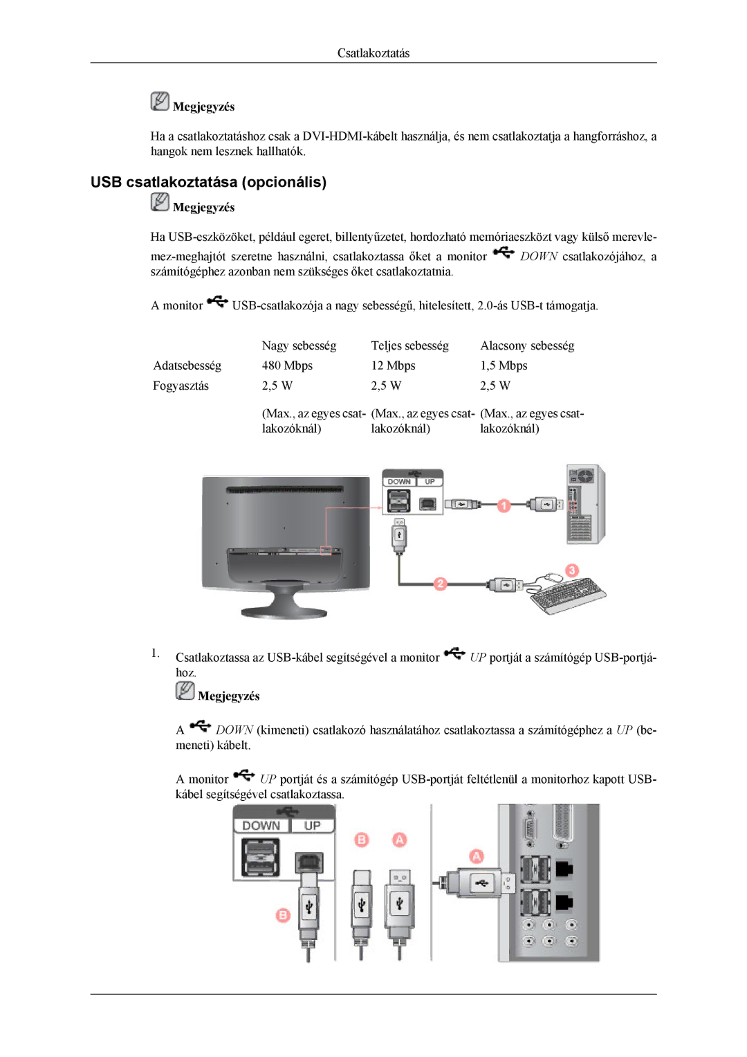 Samsung LS26TWQSUV/EN, LS24TWQSUV/EN, LS24TWHSUV/EN, LS26TWHSUV/EN manual USB csatlakoztatása opcionális 