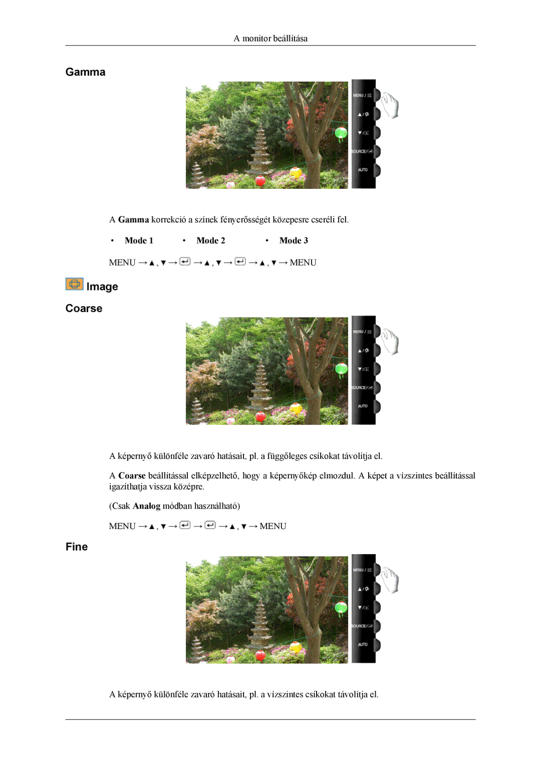 Samsung LS26TWHSUV/EN, LS24TWQSUV/EN, LS24TWHSUV/EN, LS26TWQSUV/EN manual Gamma, Image Coarse, Fine, Mode 1 Mode 2 Mode 