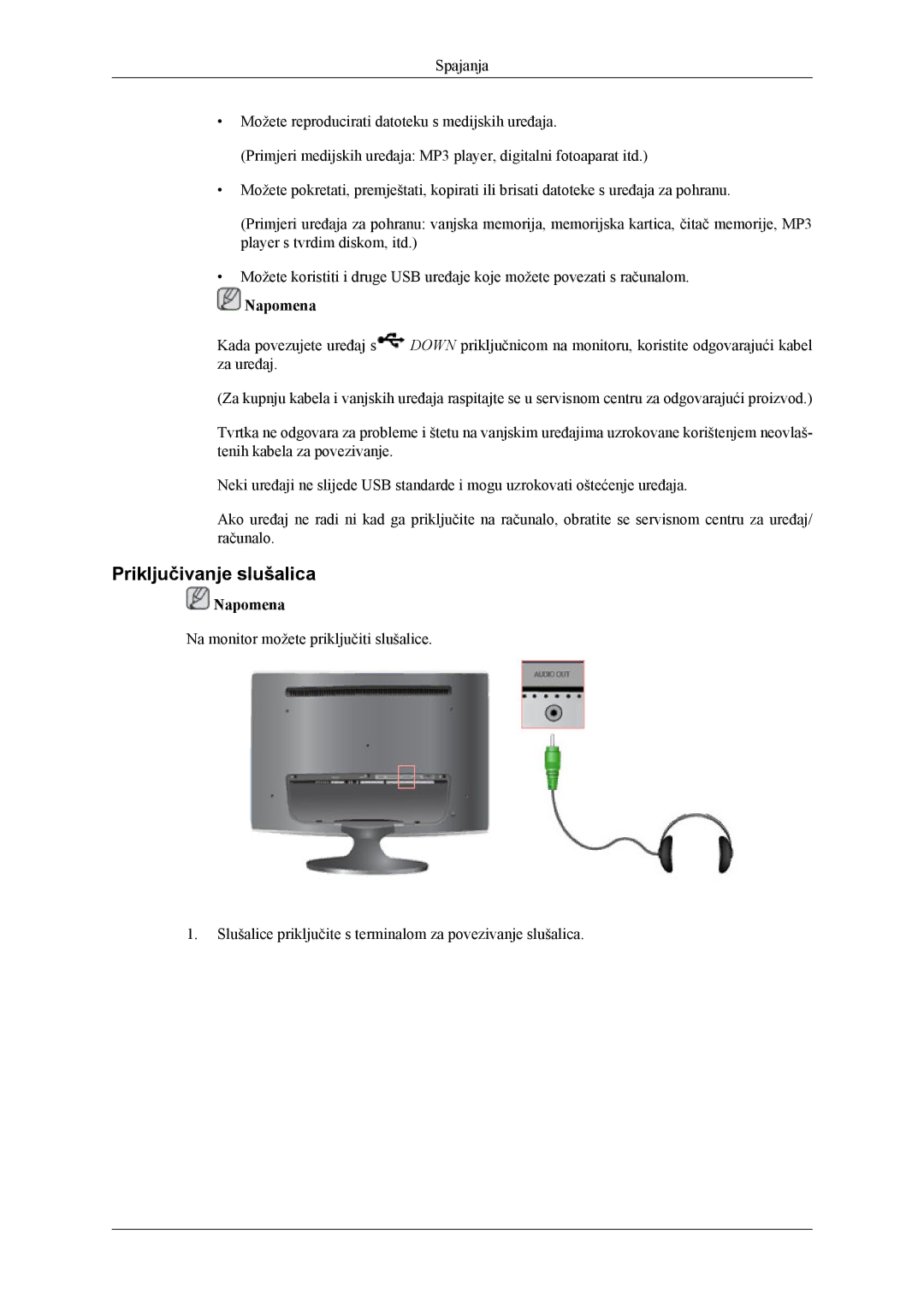 Samsung LS26TWQSUV/EN, LS24TWQSUV/EN, LS24TWHSUV/EN, LS26TWHSUV/EN manual Priključivanje slušalica 