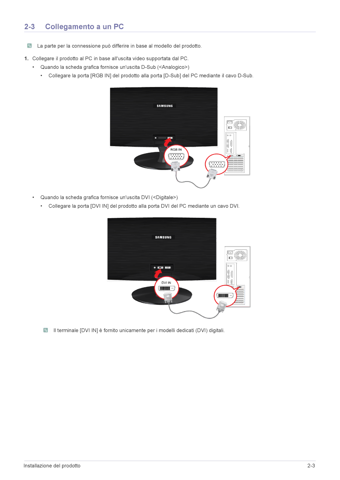 Samsung LS23X3HKFN/EN, LS24X3HKFE/EN, LS22X3HKFE/EN manual Collegamento a un PC 