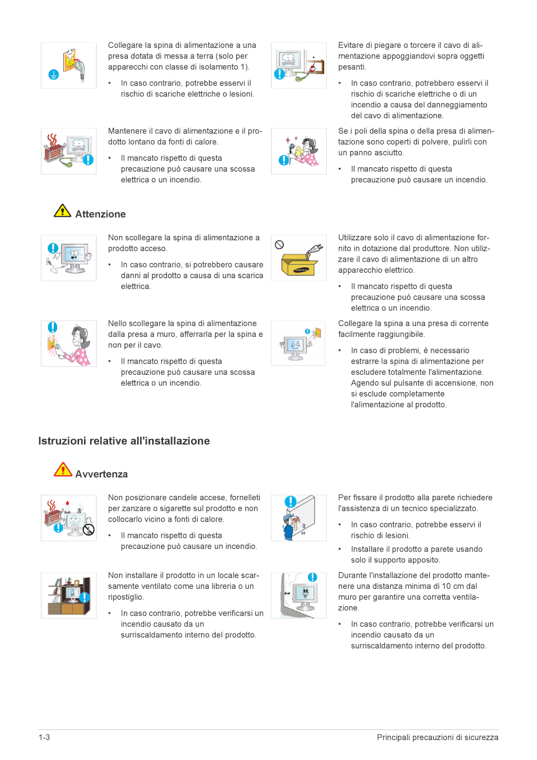 Samsung LS23X3HKFN/EN, LS24X3HKFE/EN, LS22X3HKFE/EN manual Istruzioni relative allinstallazione, Attenzione 