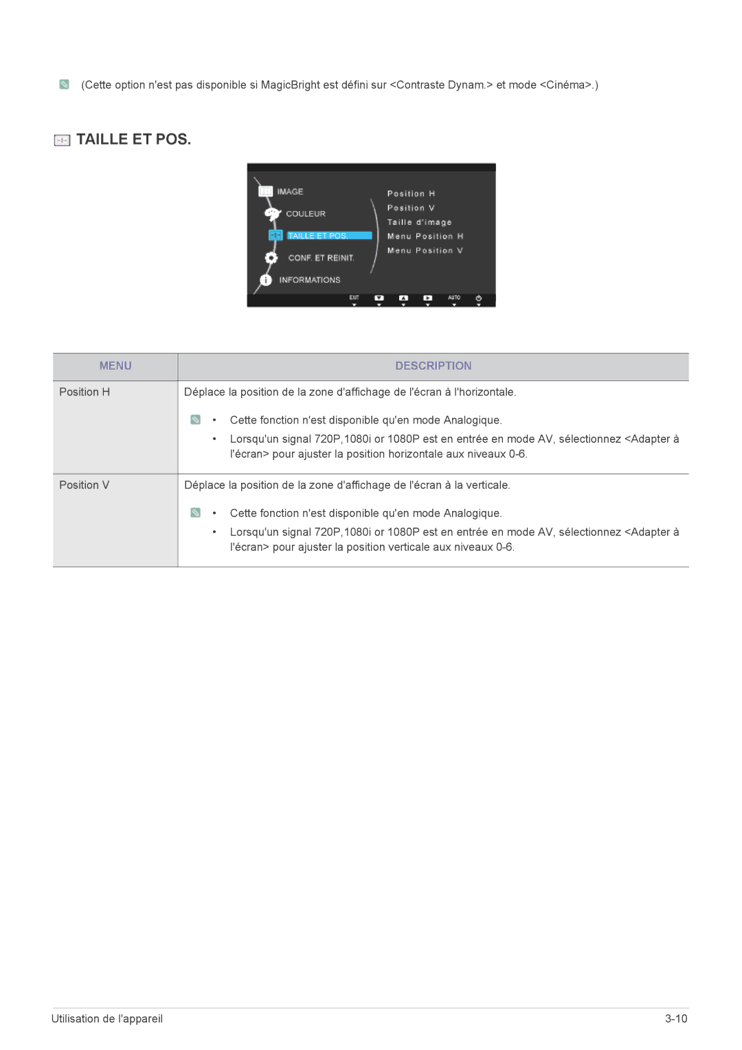 Samsung LS23X3HKFN/EN, LS24X3HKFE/EN, LS24X3HKFN/EN, LS22X3HKFN/EN, LS22X3HKFE/EN manual Taille ET POS 