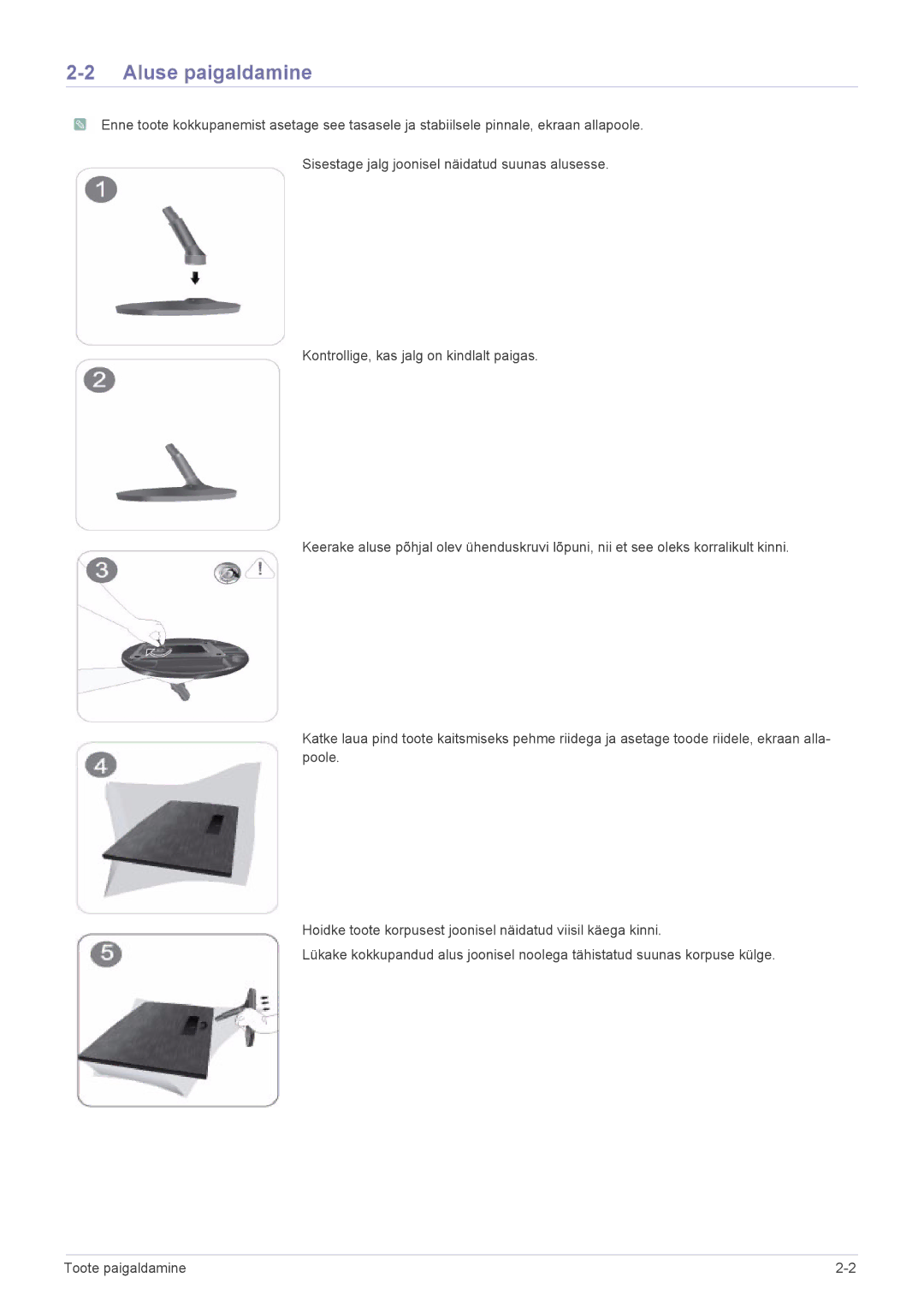 Samsung LS22X3HKFE/EN, LS24X3HKFE/EN, LS24X3HKFN/EN, LS22X3HKFN/EN, LS23X3HKFN/EN manual Aluse paigaldamine 