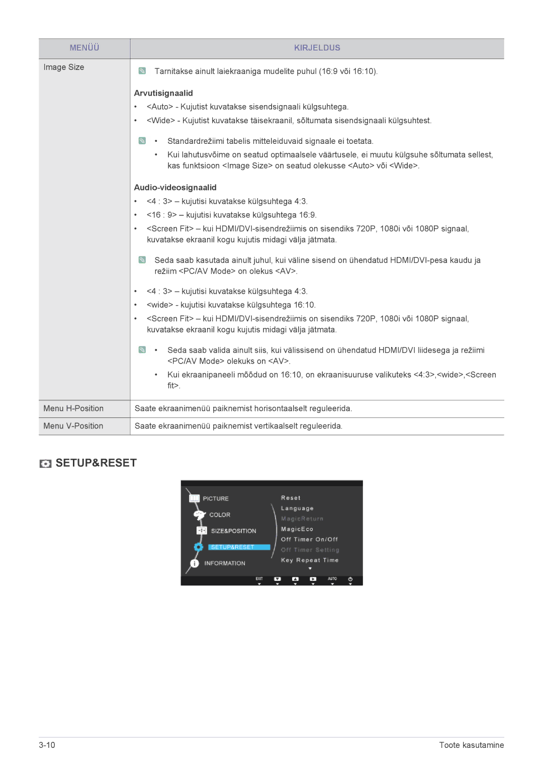 Samsung LS22X3HKFE/EN, LS24X3HKFE/EN, LS24X3HKFN/EN, LS22X3HKFN/EN, LS23X3HKFN/EN manual Setup&Reset 