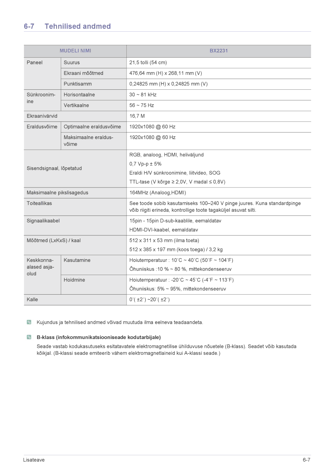 Samsung LS23X3HKFN/EN, LS24X3HKFE/EN, LS24X3HKFN/EN, LS22X3HKFN/EN, LS22X3HKFE/EN manual BX2231 