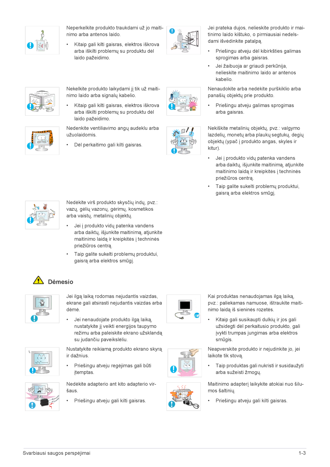 Samsung LS24X3HKFE/EN, LS24X3HKFN/EN, LS22X3HKFN/EN, LS23X3HKFN/EN, LS22X3HKFE/EN manual Dėmesio 