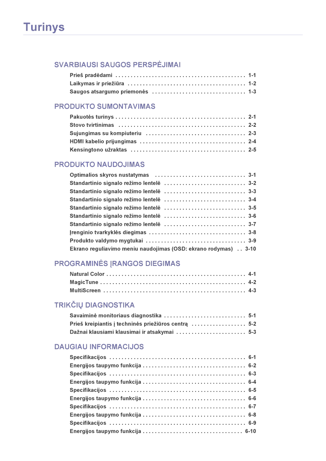 Samsung LS22X3HKFN/EN, LS24X3HKFE/EN, LS24X3HKFN/EN, LS23X3HKFN/EN, LS22X3HKFE/EN manual Turinys 