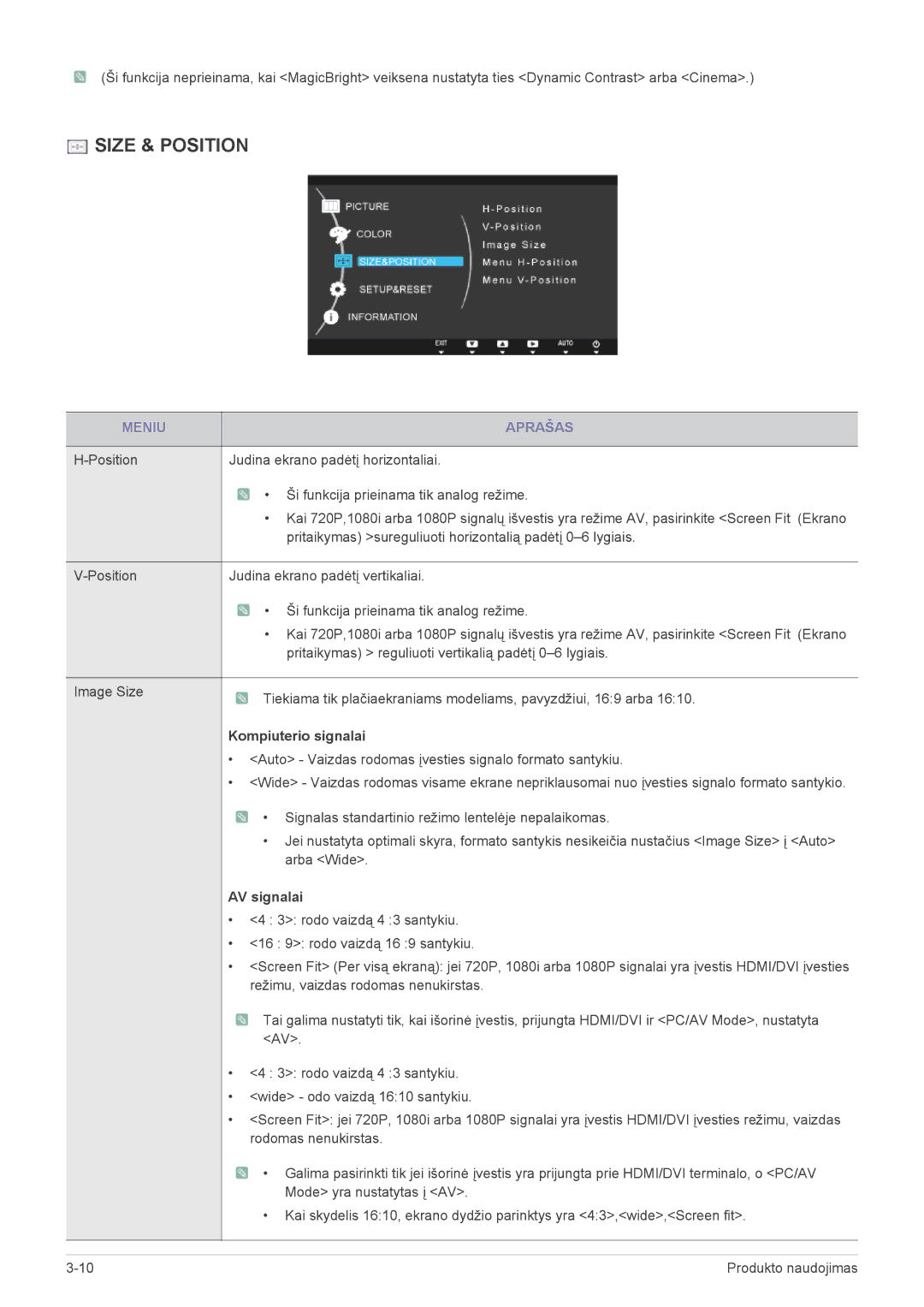 Samsung LS22X3HKFN/EN, LS24X3HKFE/EN, LS24X3HKFN/EN, LS23X3HKFN/EN, LS22X3HKFE/EN manual Size & Position 