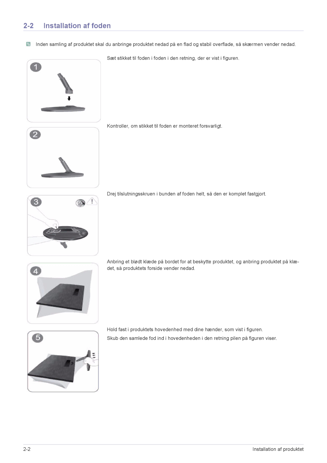 Samsung LS24X3HKFN/EN, LS24X3HKFE/EN, LS23X3HKFN/EN, LS22X3HKFE/EN manual Installation af foden 