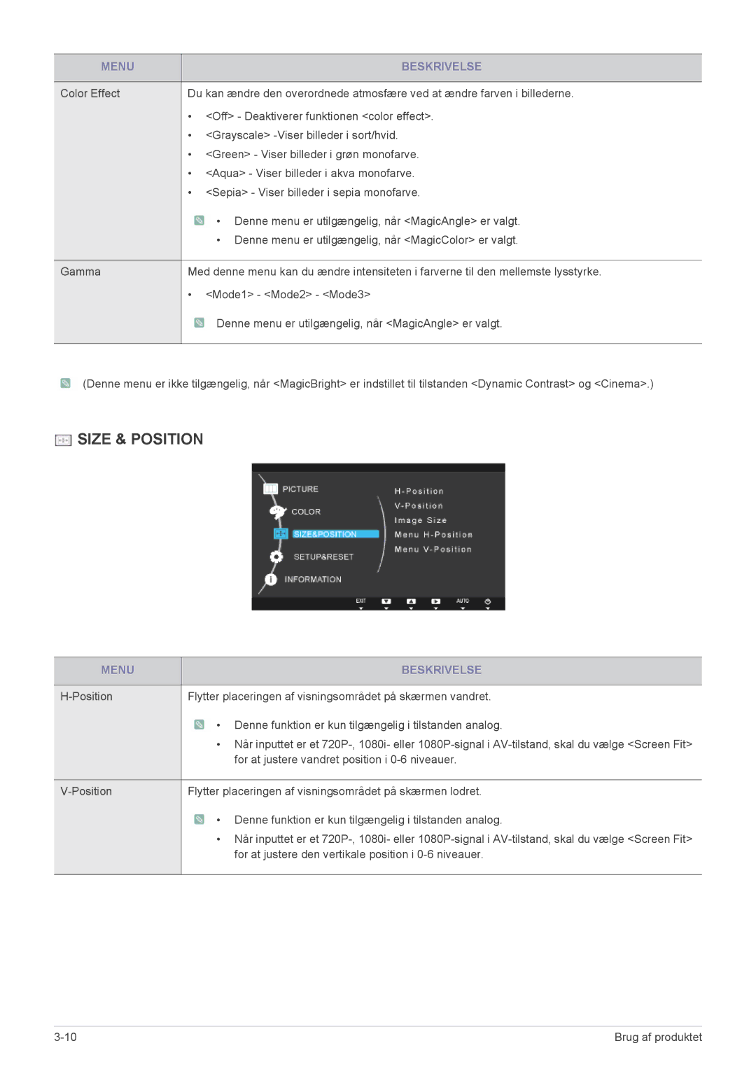 Samsung LS24X3HKFN/EN, LS24X3HKFE/EN, LS23X3HKFN/EN, LS22X3HKFE/EN manual Size & Position 