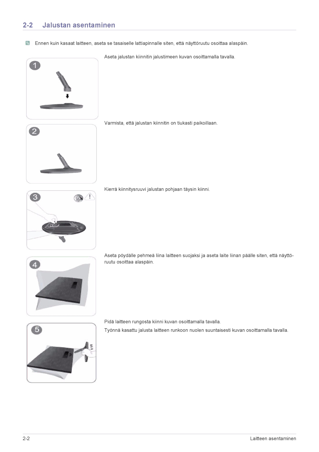 Samsung LS24X3HKFN/EN, LS24X3HKFE/EN, LS23X3HKFN/EN, LS22X3HKFE/EN manual Jalustan asentaminen 