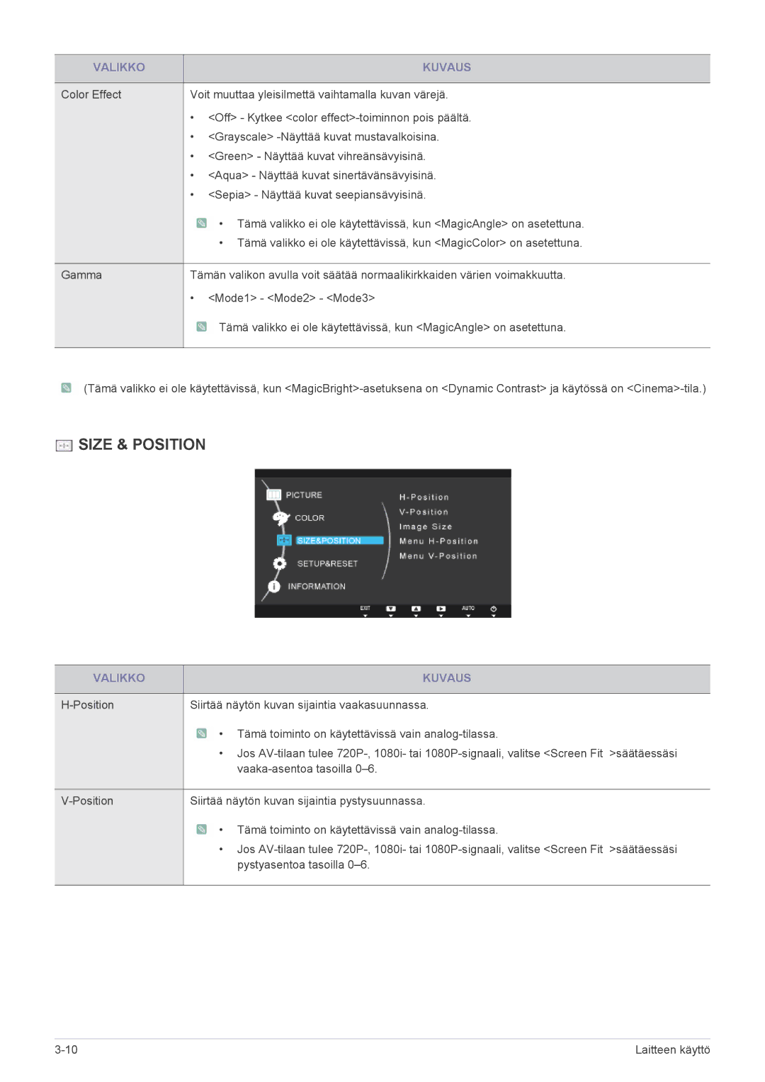 Samsung LS24X3HKFN/EN, LS24X3HKFE/EN, LS23X3HKFN/EN, LS22X3HKFE/EN manual Size & Position 