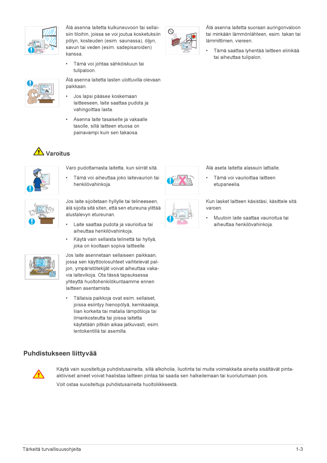 Samsung LS24X3HKFE/EN, LS24X3HKFN/EN, LS23X3HKFN/EN, LS22X3HKFE/EN manual Puhdistukseen liittyvää 