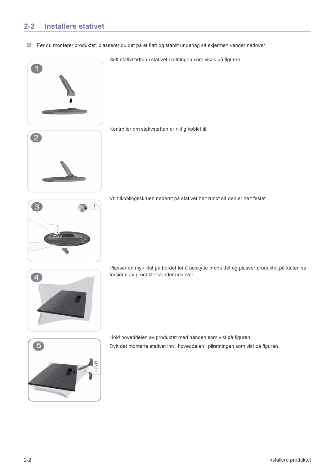 Samsung LS24X3HKFN/EN, LS24X3HKFE/EN, LS23X3HKFN/EN, LS22X3HKFE/EN manual Installere stativet 