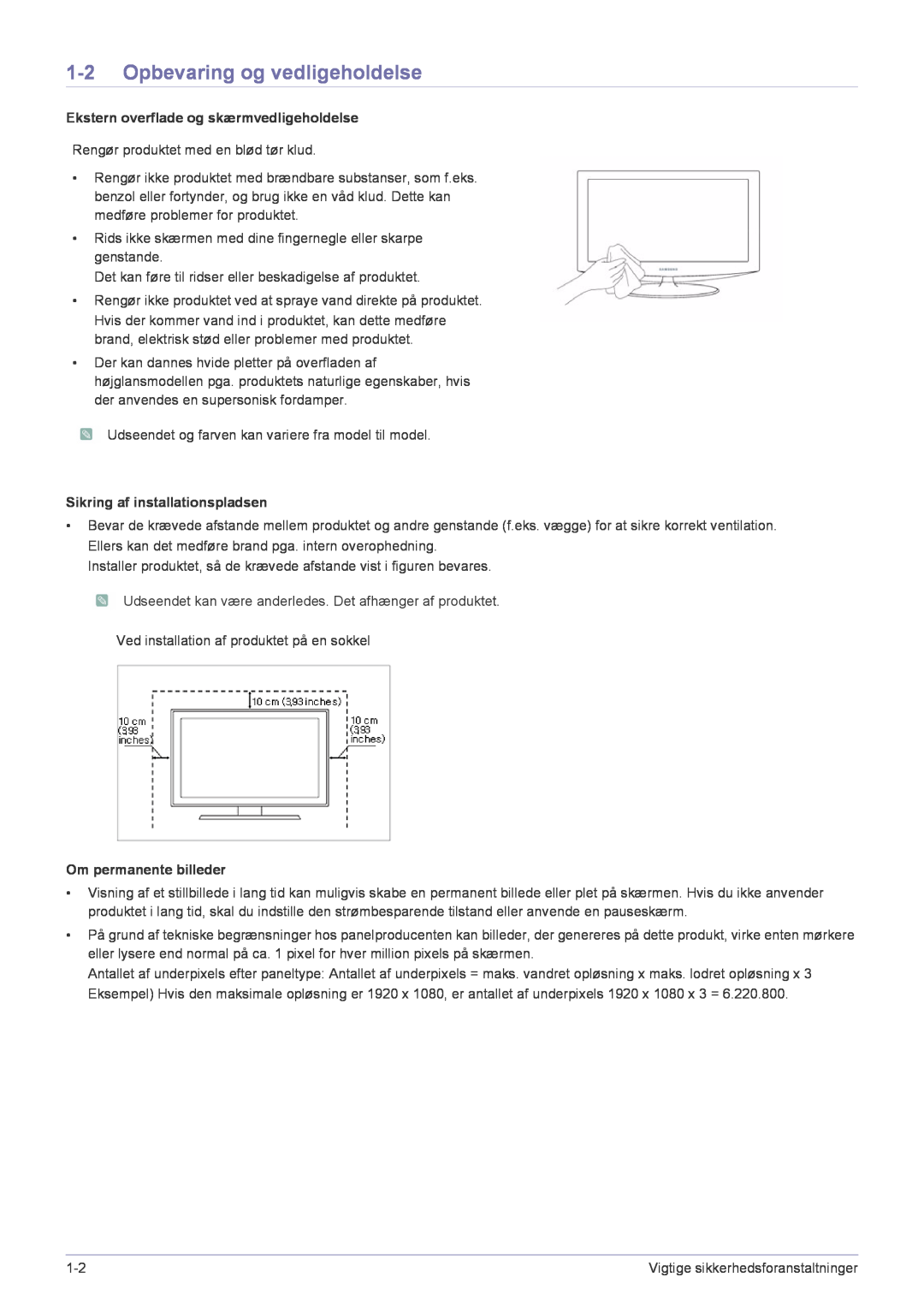 Samsung LS24X3HKFN/EN Opbevaring og vedligeholdelse, Ekstern overflade og skærmvedligeholdelse, Om permanente billeder 