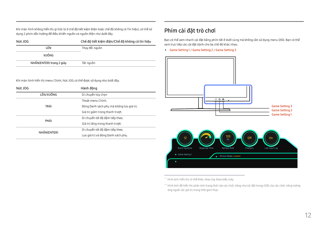 Samsung LS25HG50FQEXXV manual Phí́m cài đặt trò chơi 