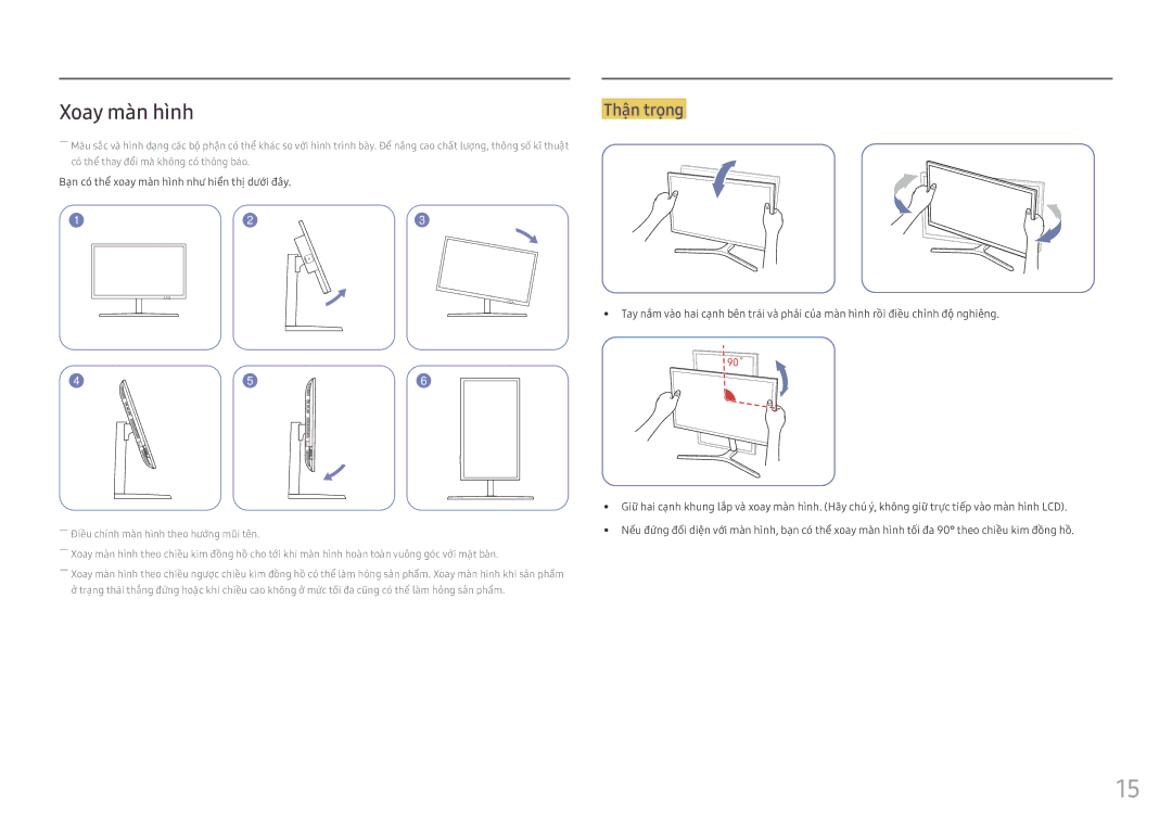 Samsung LS25HG50FQEXXV manual Xoay man hinh, Bạ̣n có́ thể̉ xoay mà̀n hì̀nh như hiể̉n thị dướ́i đây 