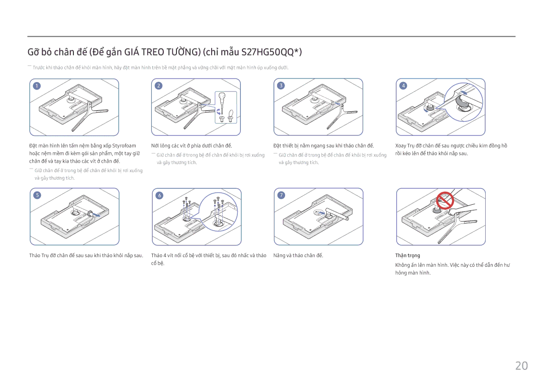 Samsung LS25HG50FQEXXV Gỡ bỏ̉ chân đế Để gắn GIÁ Treo Tường chỉ mẫu S27HG50QQ, Rồi ké́o lên để̉ thá́o khỏi nắ́p sau 