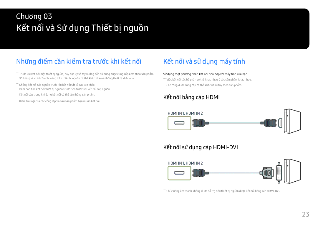 Samsung LS25HG50FQEXXV manual Kết nối và Sử̉ dụng Thiết bị̣ nguồ̀n, Những điểm cần kiểm tra trước khi kết nối 